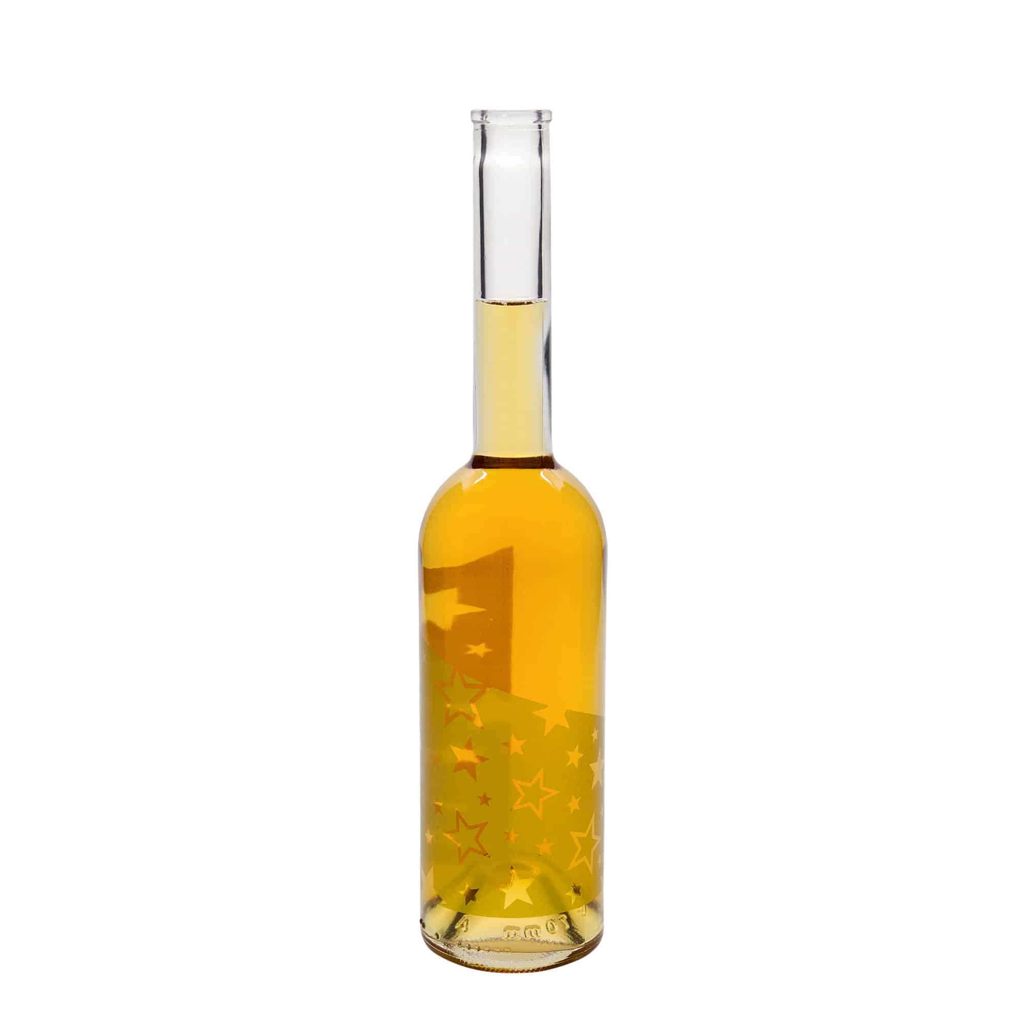 500 ml glasflaske 'Opera', motiv: guldstjerner, åbning: kork