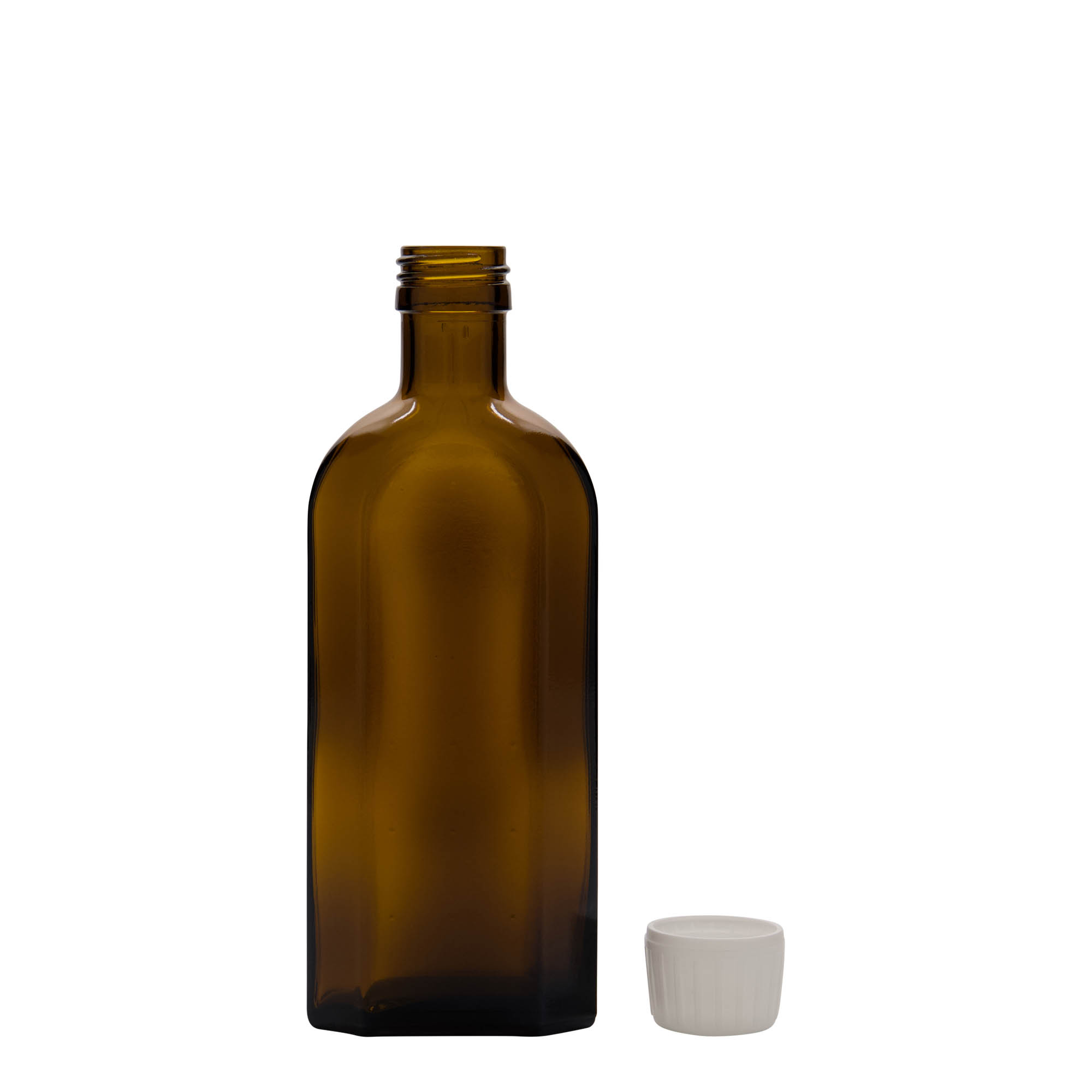 250 ml medicinflaske Meplat, oval, glas, brun, åbning: PP 28