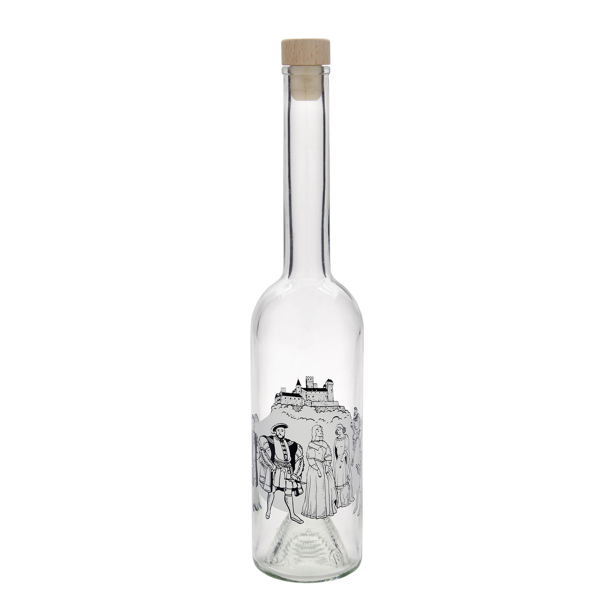 500 ml glasflaske 'Opera', motiv: middelalder, munding: kork