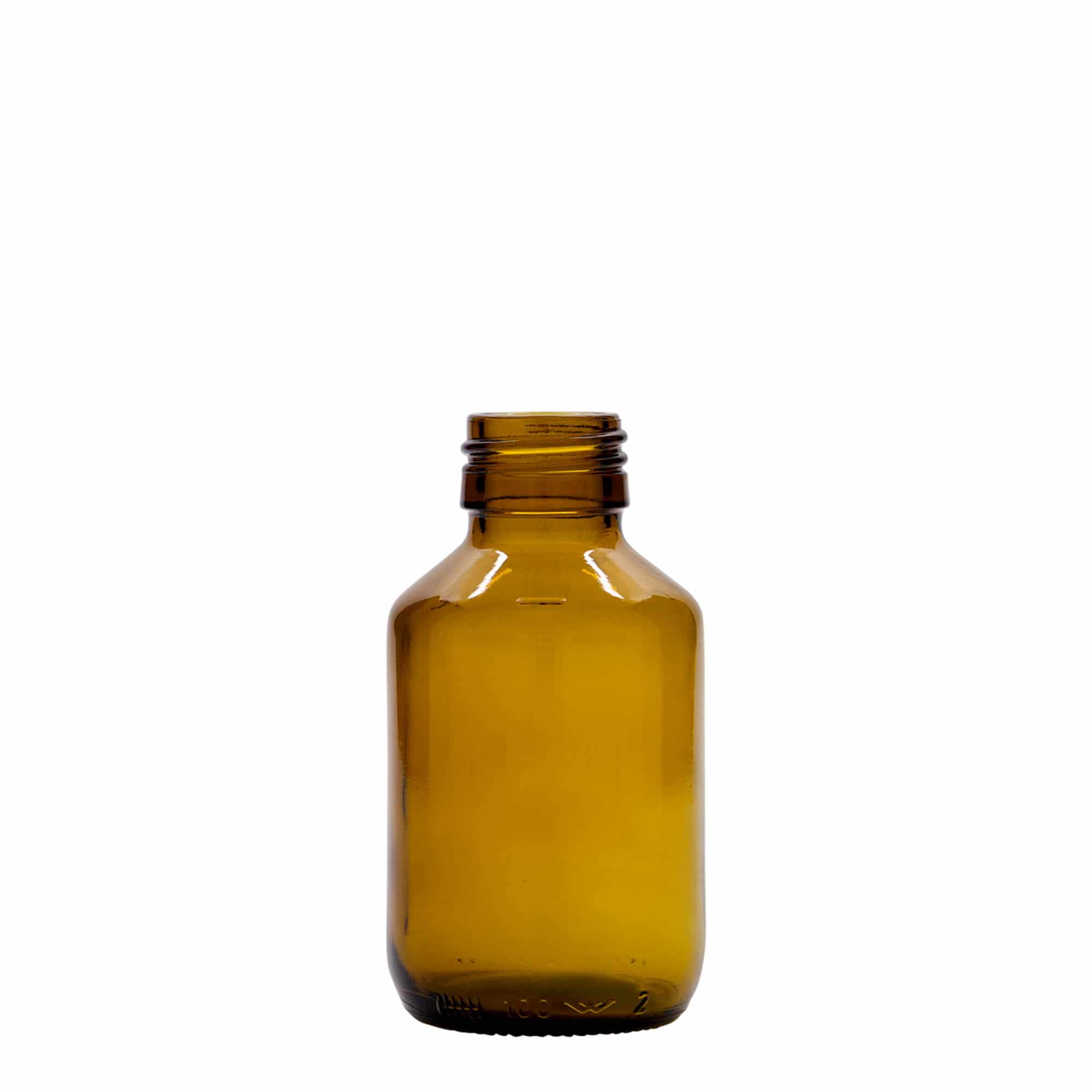 100 ml medicinflaske, brun, glas, åbning: PP 28 100 ml medicinflaske, brun, glas, åbning: PP 28