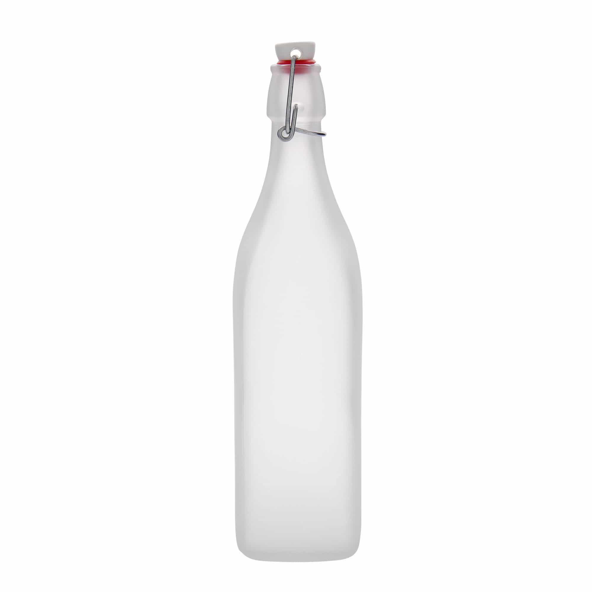 1.000 ml glasflaske 'Swing', kvadratisk, hvid, åbning: Patentlåg
