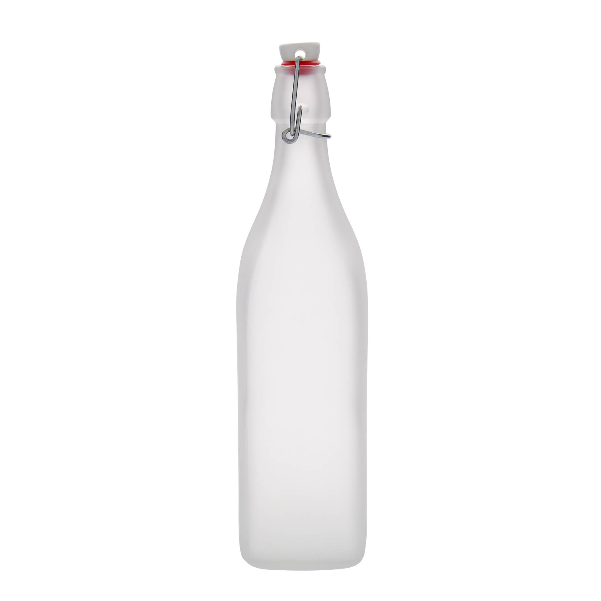 1.000 ml glasflaske »Swing, firkantet, frostet, åbning: patentprop