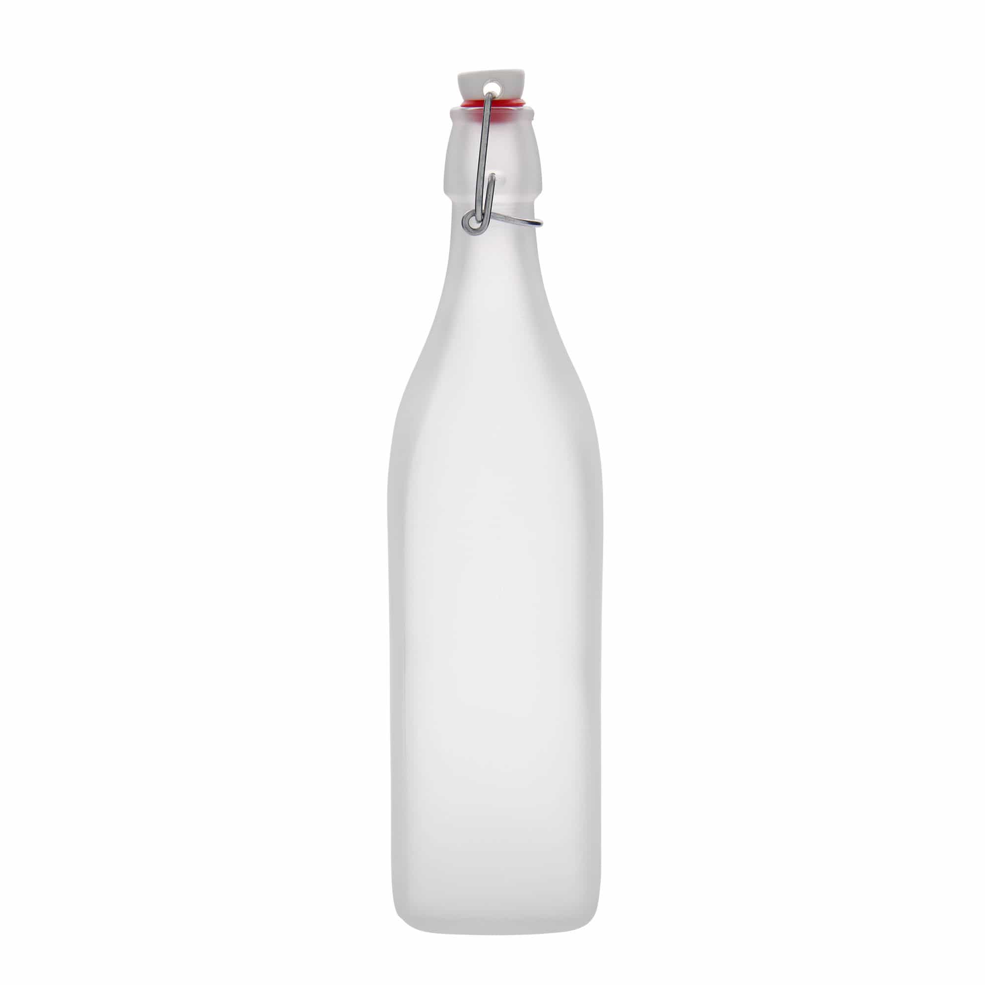 1.000 ml glasflaske »Swing, firkantet, frostet, åbning: patentprop