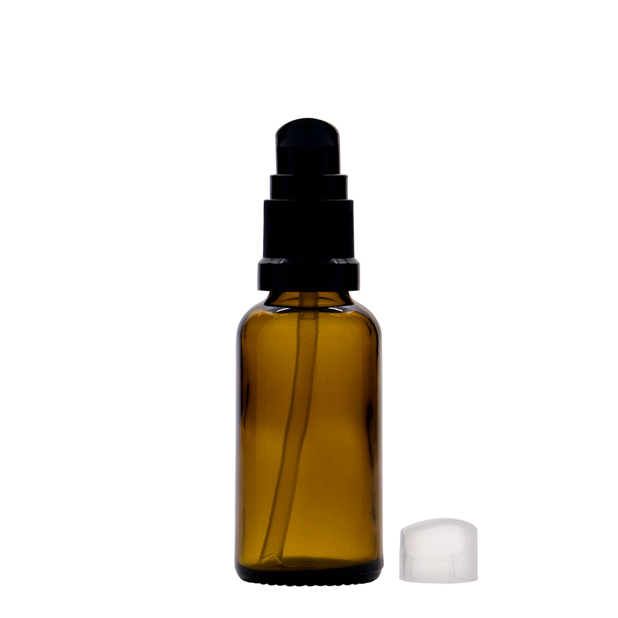 30 ml medicinflaske med lotionpumpe, glas, brun, åbning: DIN 18 30 ml medicinflaske med lotionpumpe, glas, brun, åbning: DIN 18