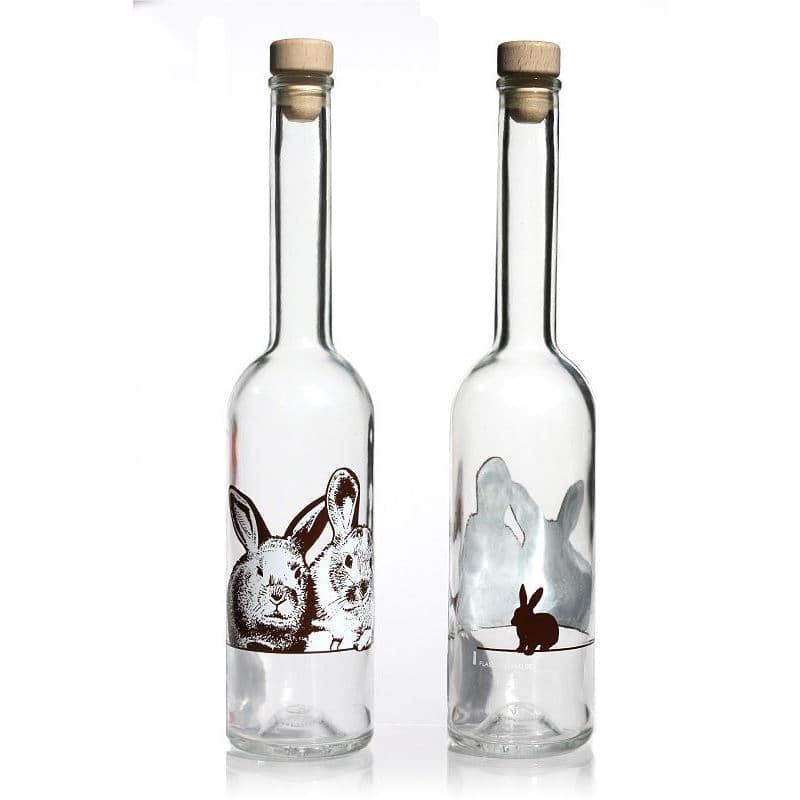 500 ml glasflaske 'Opera', motiv: Kaniner, åbning: Kork