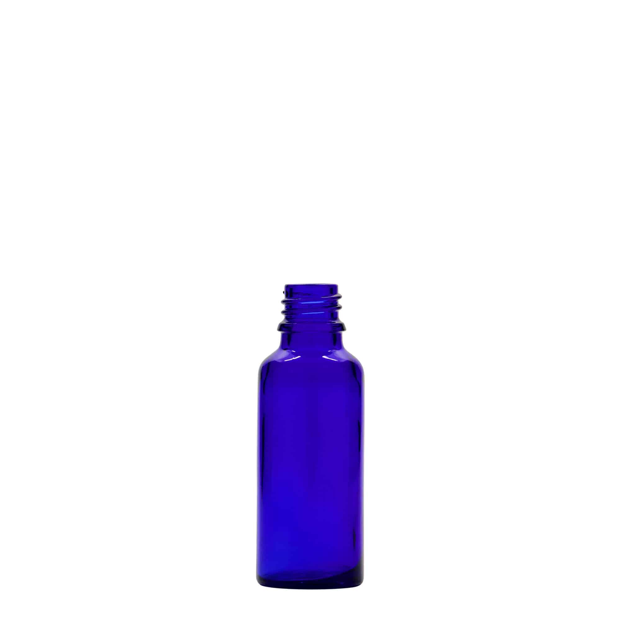 30 ml medicinflaske, glas, kongeblå, åbning: DIN 18 30 ml medicinflaske, glas, kongeblå, åbning: DIN 18