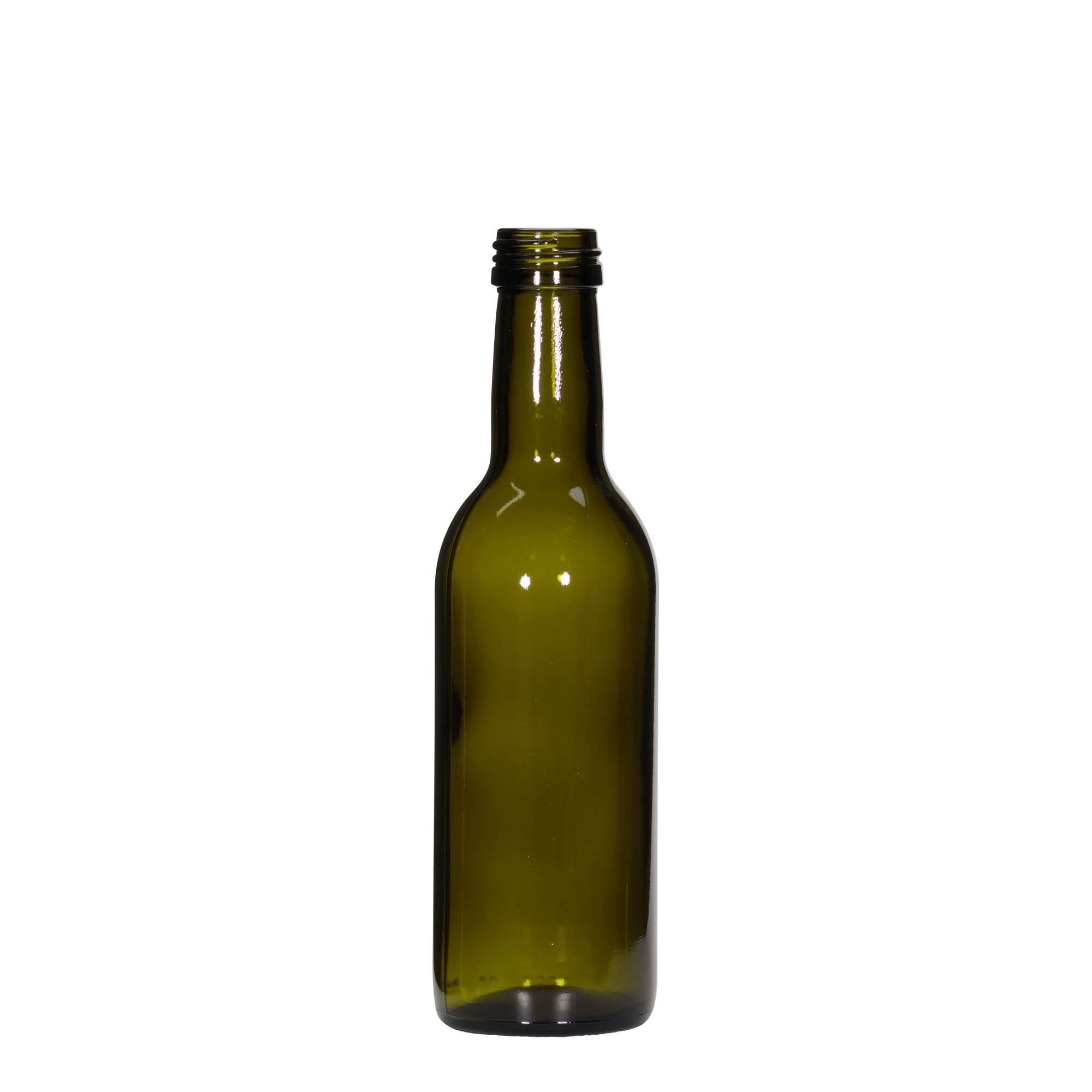 250 ml glasflaske 'Bordeaux', antikgrøn, åbning: PP 28