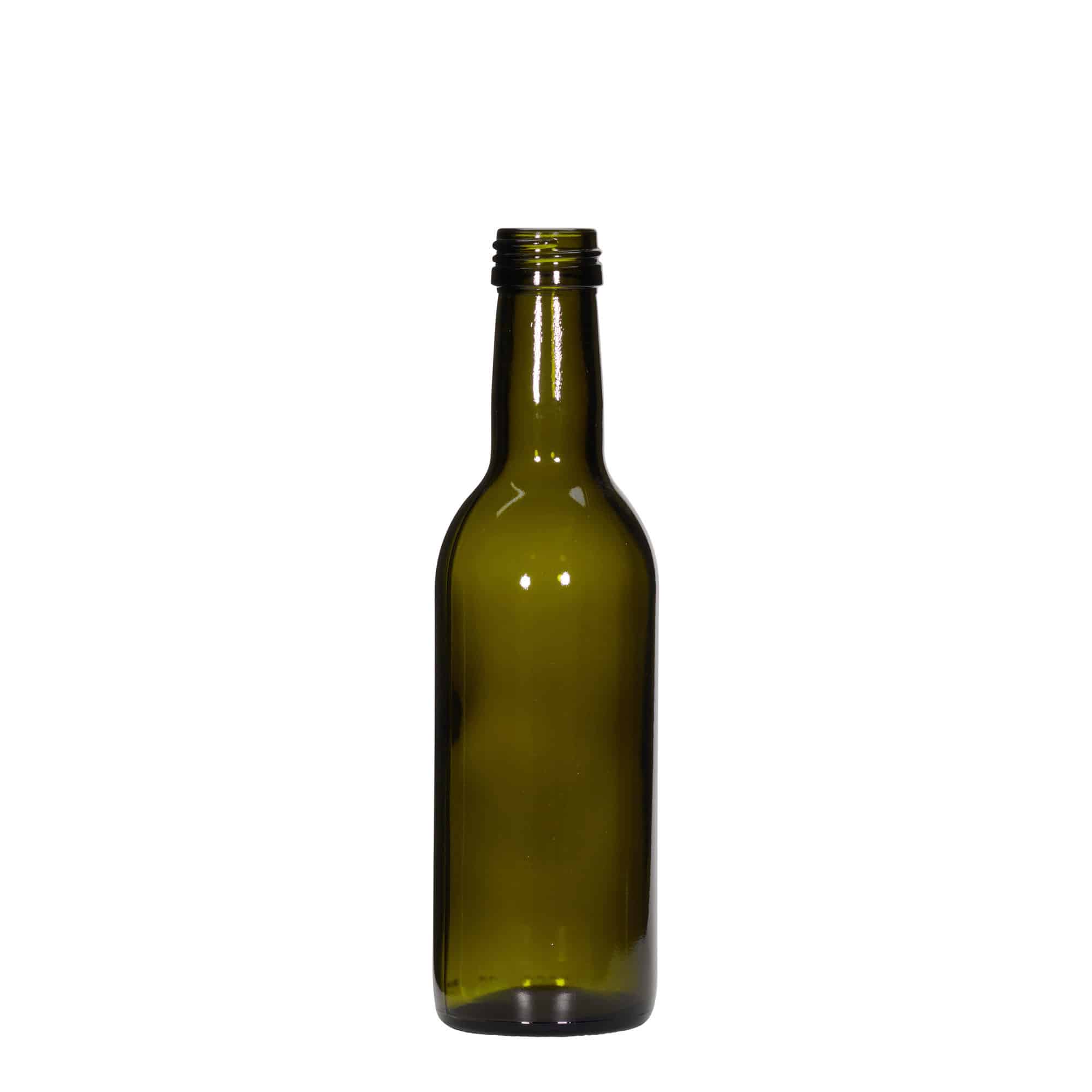 250 ml glasflaske 'Bordeaux', antikgrøn, åbning: PP 28