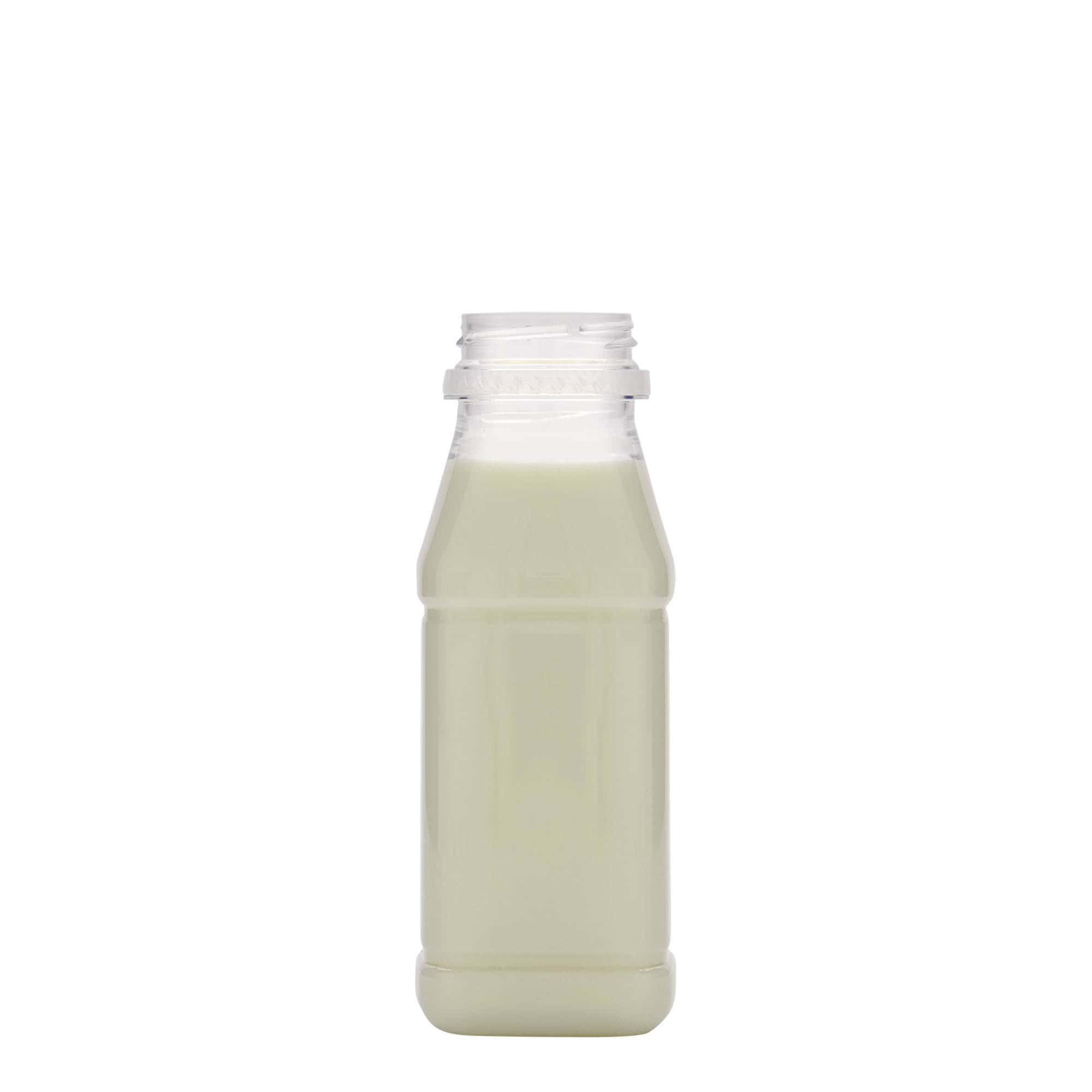 250 ml PET-flaske 'Milk and Juice Carré', firkantet, plastik, åbning: 38 mm