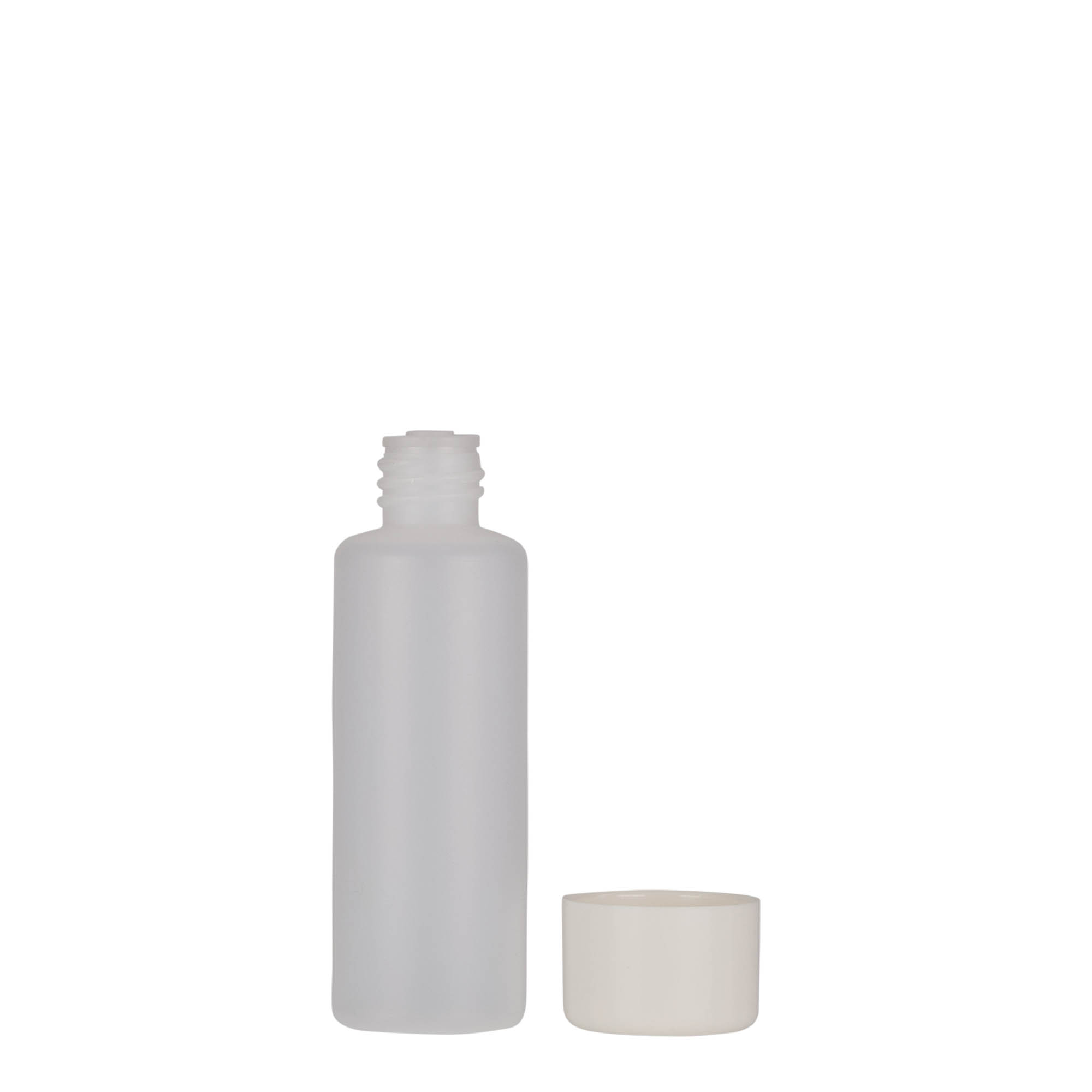 50 ml rund flaske, PE-plast, natur, åbning: skruelåg