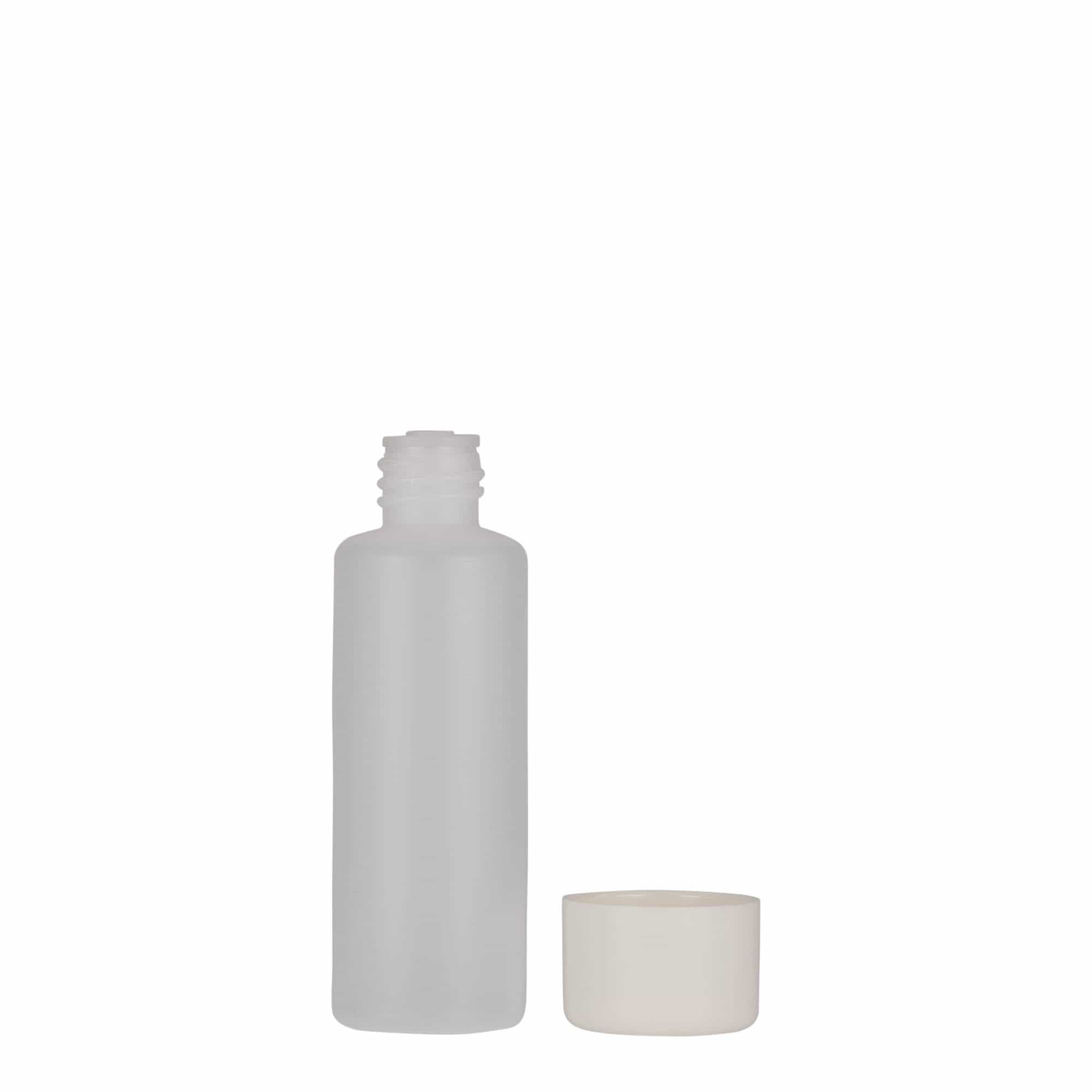 50 ml rund flaske, PE-plast, natur, åbning: skruelåg