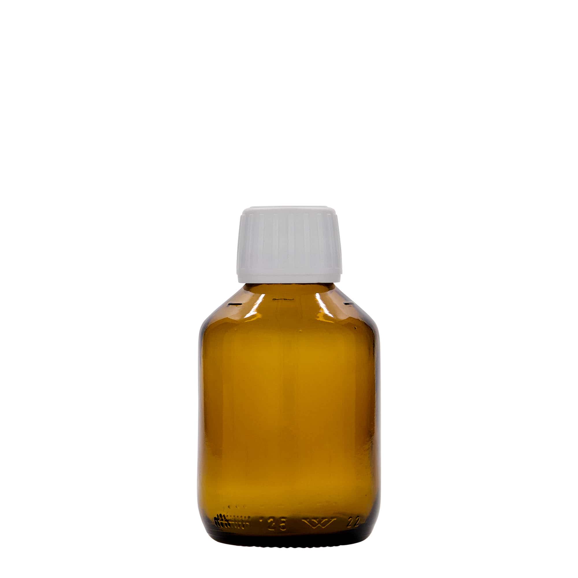 125 ml medicinflaske, brun, glas, åbning: PP 28