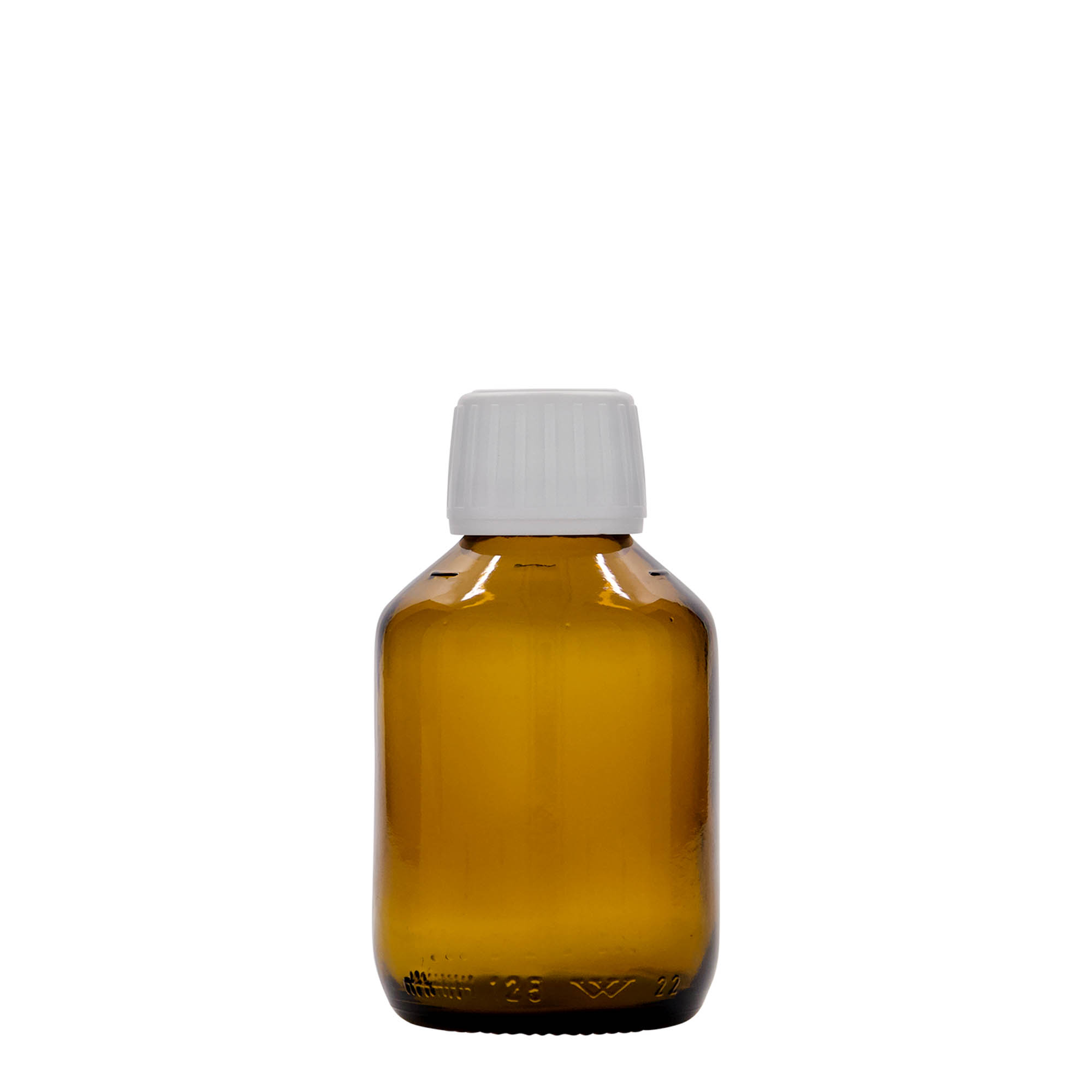 125 ml medicinflaske, brun, glas, åbning: PP 28
