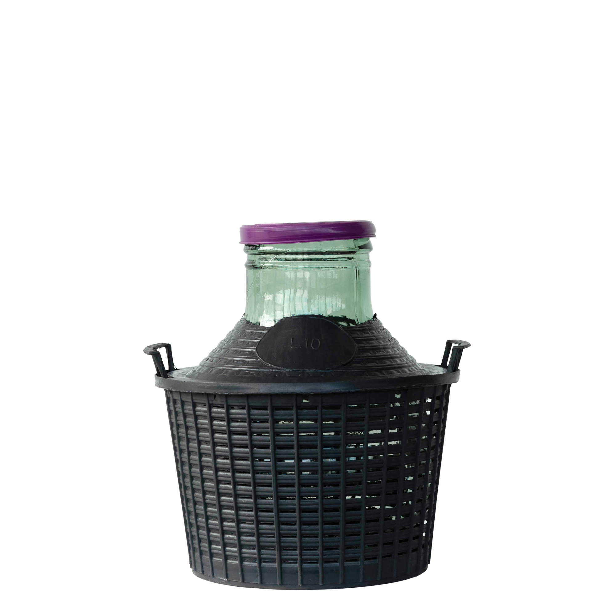 10 l ballonflaske med bred hals, glas, munding: påklipsningslåg