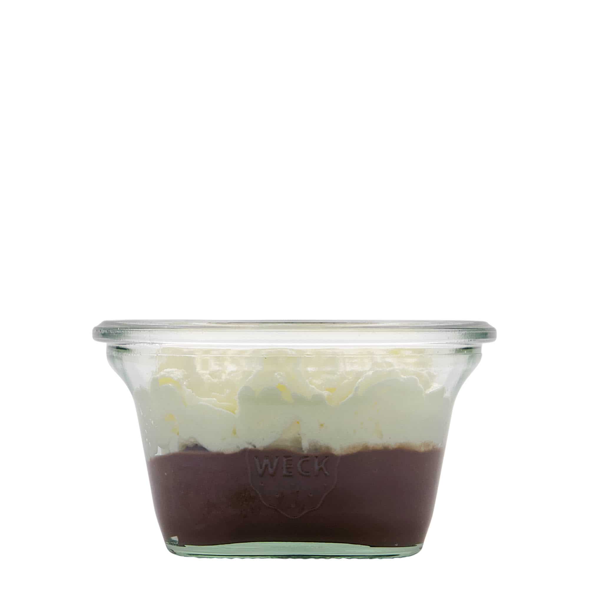 290 ml WECK-quadro-glas, kvadratisk, åbning: Rund kant