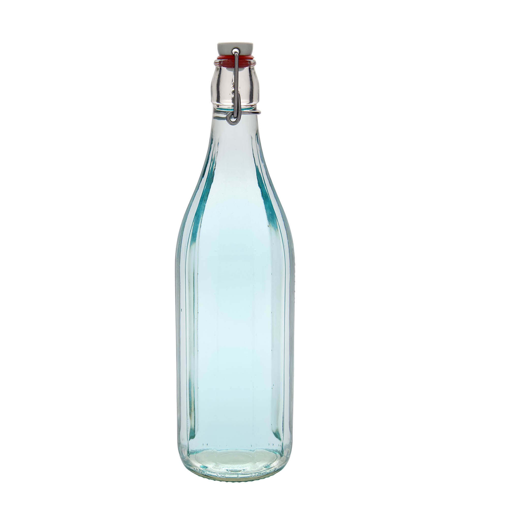 1.000 ml glasflaske 'Bravo' #, ti-kantet, munding: låseklips 1.000 ml glasflaske 'Bravo' #, ti-kantet, munding: låseklips