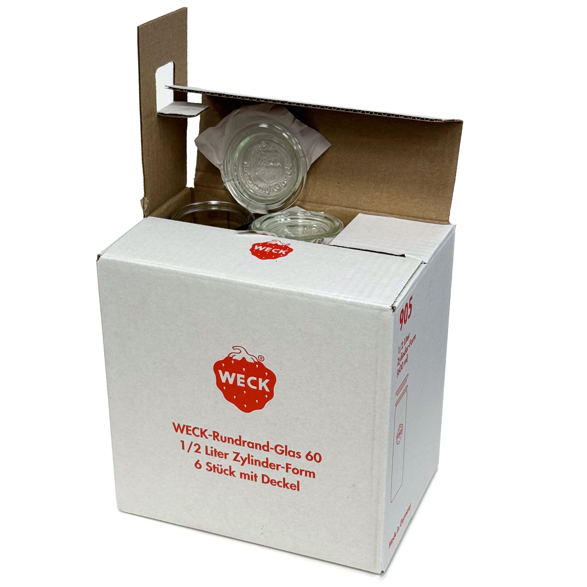 6x 600 ml WECK-cylinderglas med glaslåg RR 60