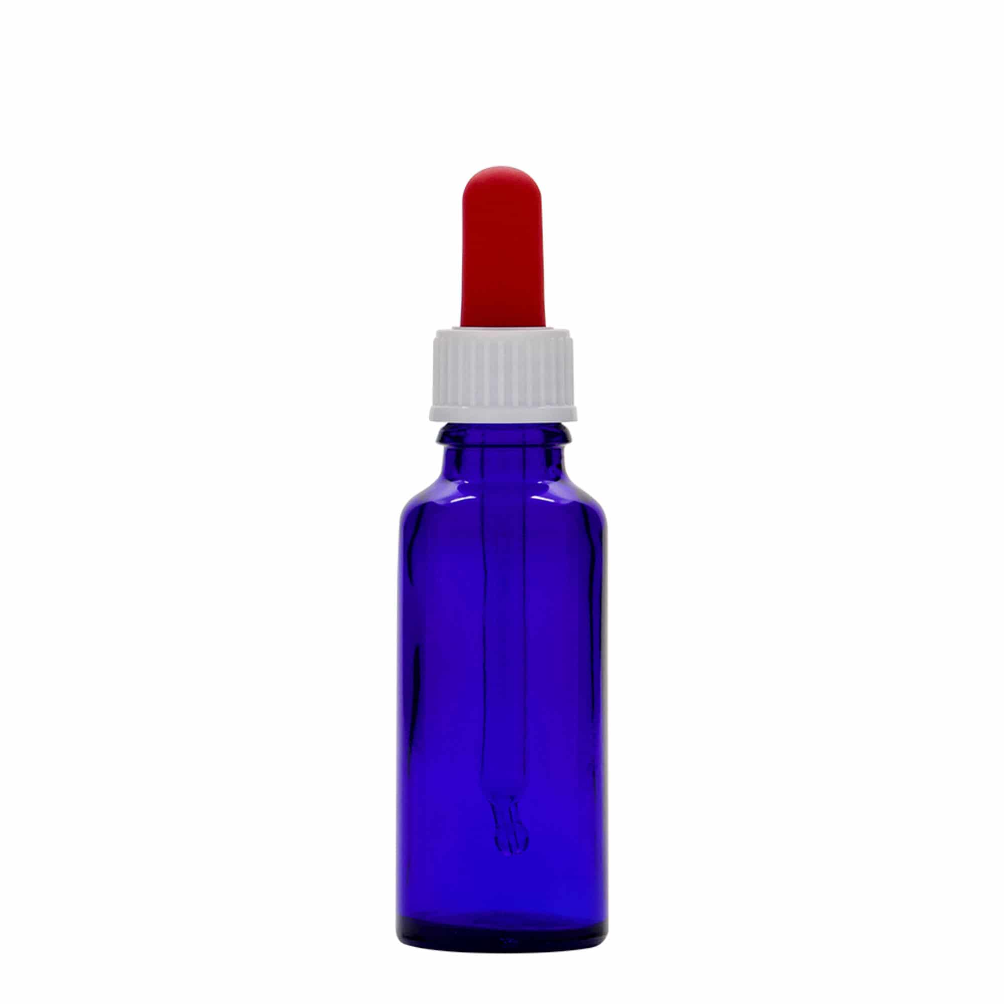 30 ml pipetteflaske, medicin, glas, kongeblå-rød, åbning: DIN 18 30 ml pipetteflaske, medicin, glas, kongeblå-rød, åbning: DIN 18