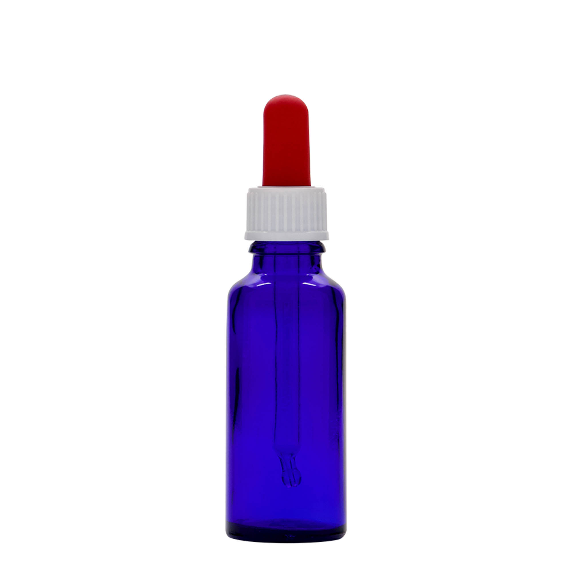 30 ml pipetteflaske medicin, glas, royalblå-rød, åbning: DIN 18 30 ml pipetteflaske medicin, glas, royalblå-rød, åbning: DIN 18