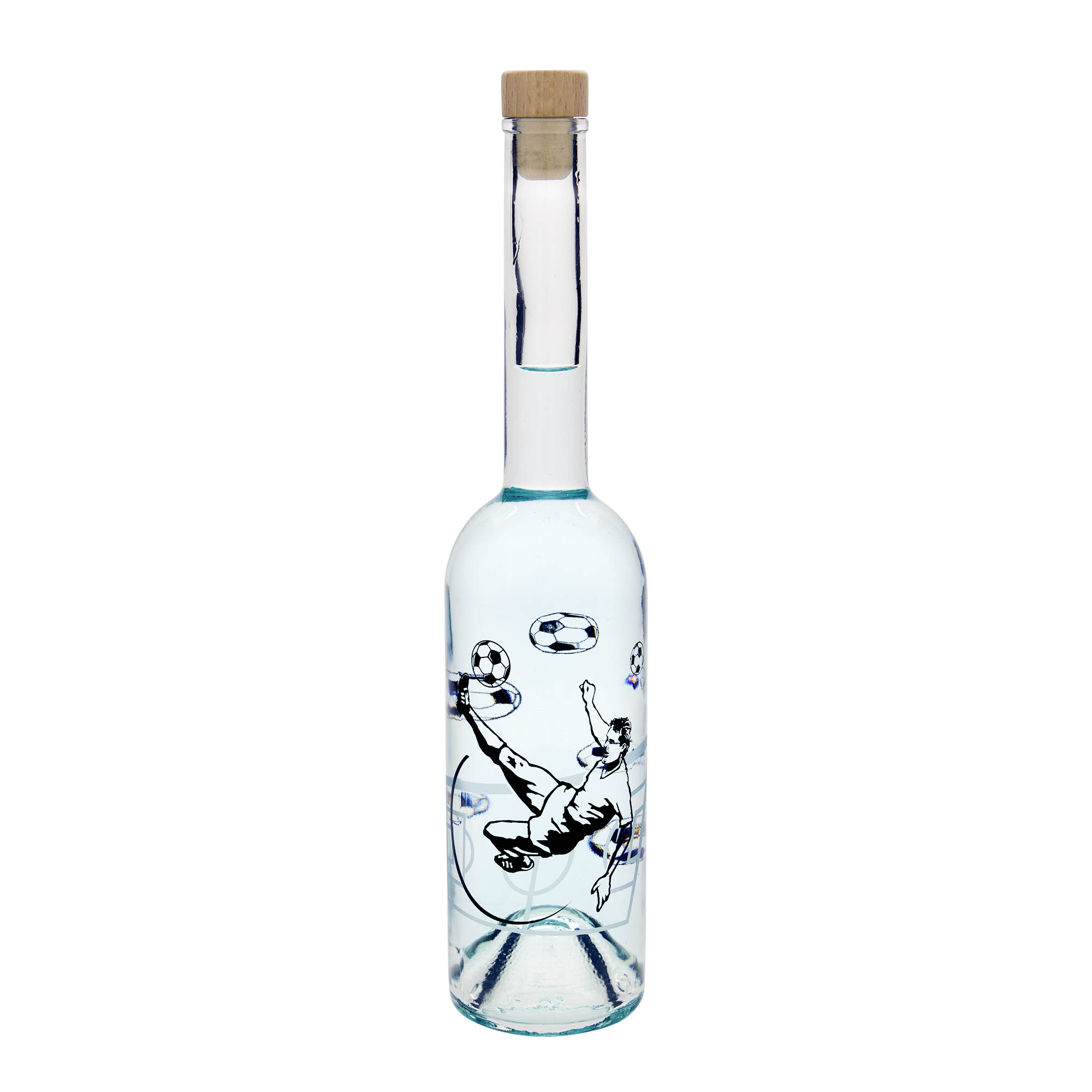 500 ml glasflaske 'Opera', motiv: fodboldspiller, munding: kork 500 ml glasflaske 'Opera', motiv: fodboldspiller, munding: kork