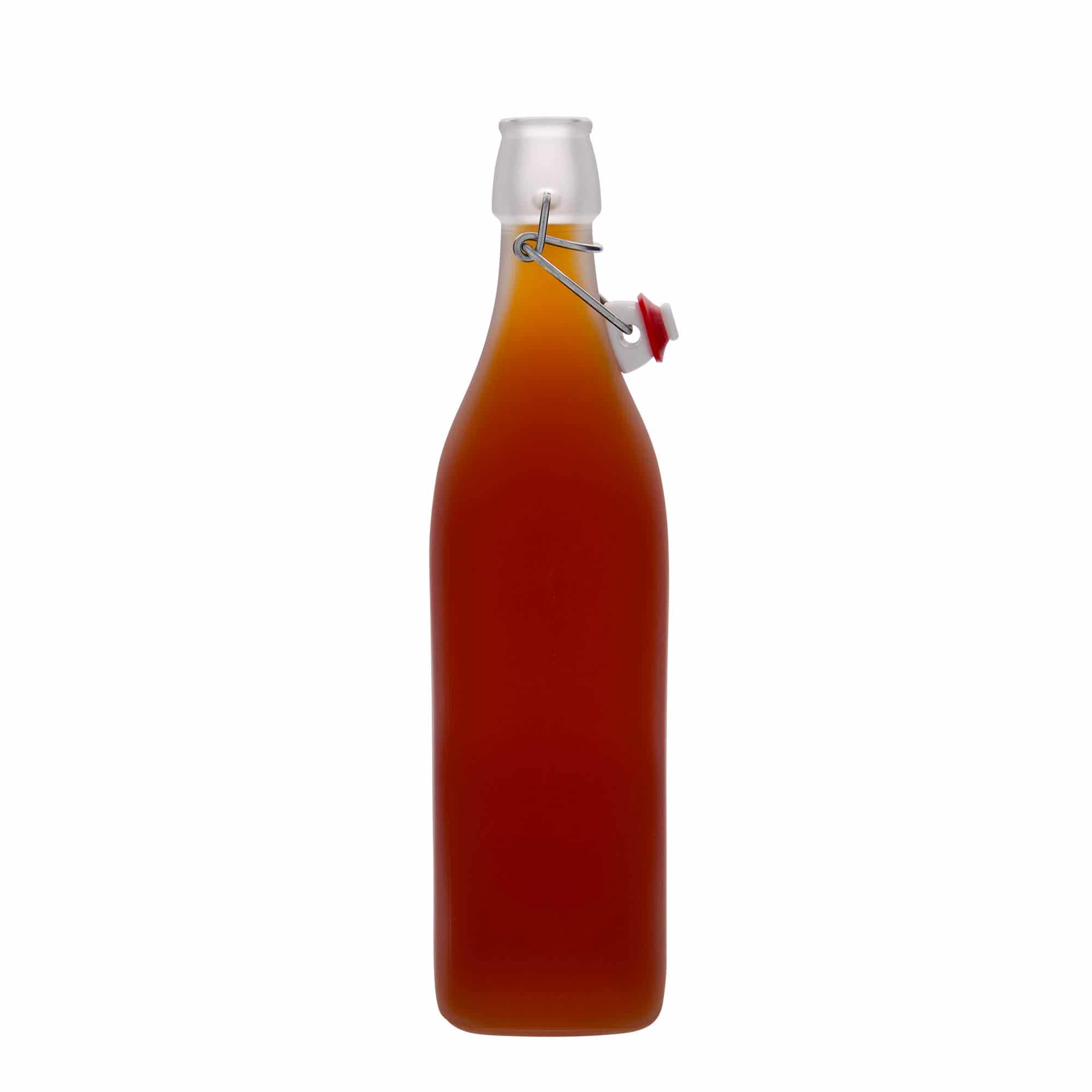 1.000 ml glasflaske 'Swing', kvadratisk, hvid, åbning: Patentlåg