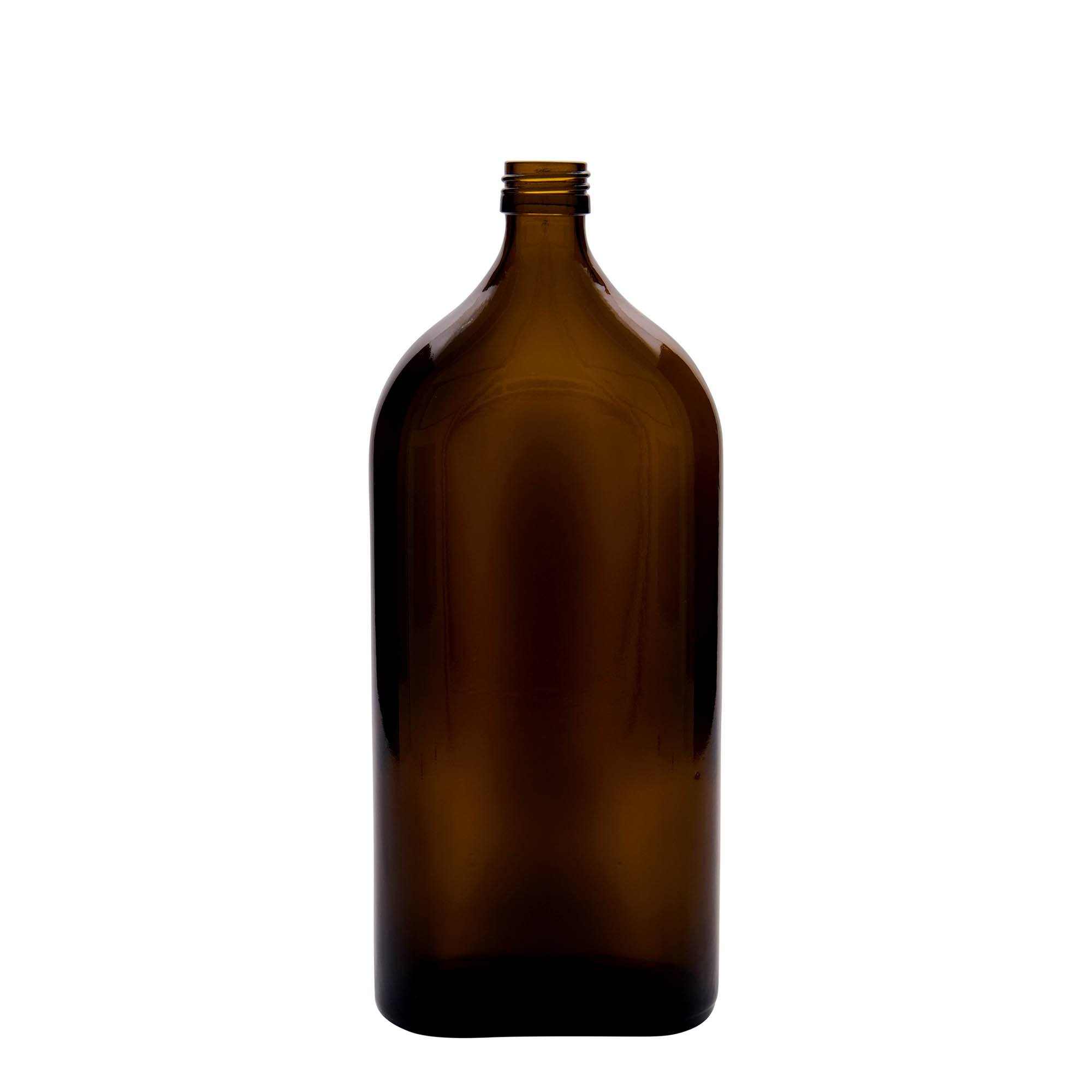1.000 ml medicinflaske Meplat, oval, glas, brun, åbning: PP 28 1.000 ml medicinflaske Meplat, oval, glas, brun, åbning: PP 28