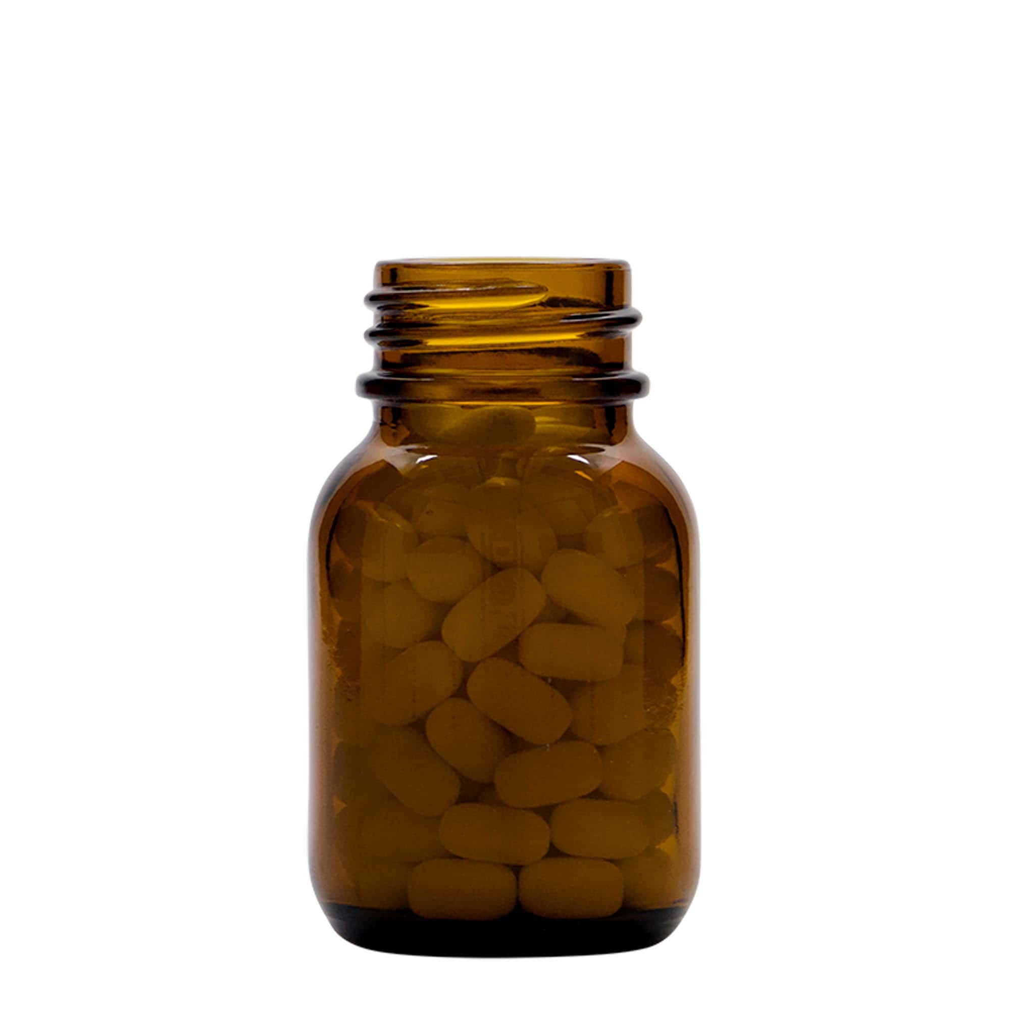 50 ml bredhalsglas, brun, åbning: DIN 32 50 ml bredhalsglas, brun, åbning: DIN 32