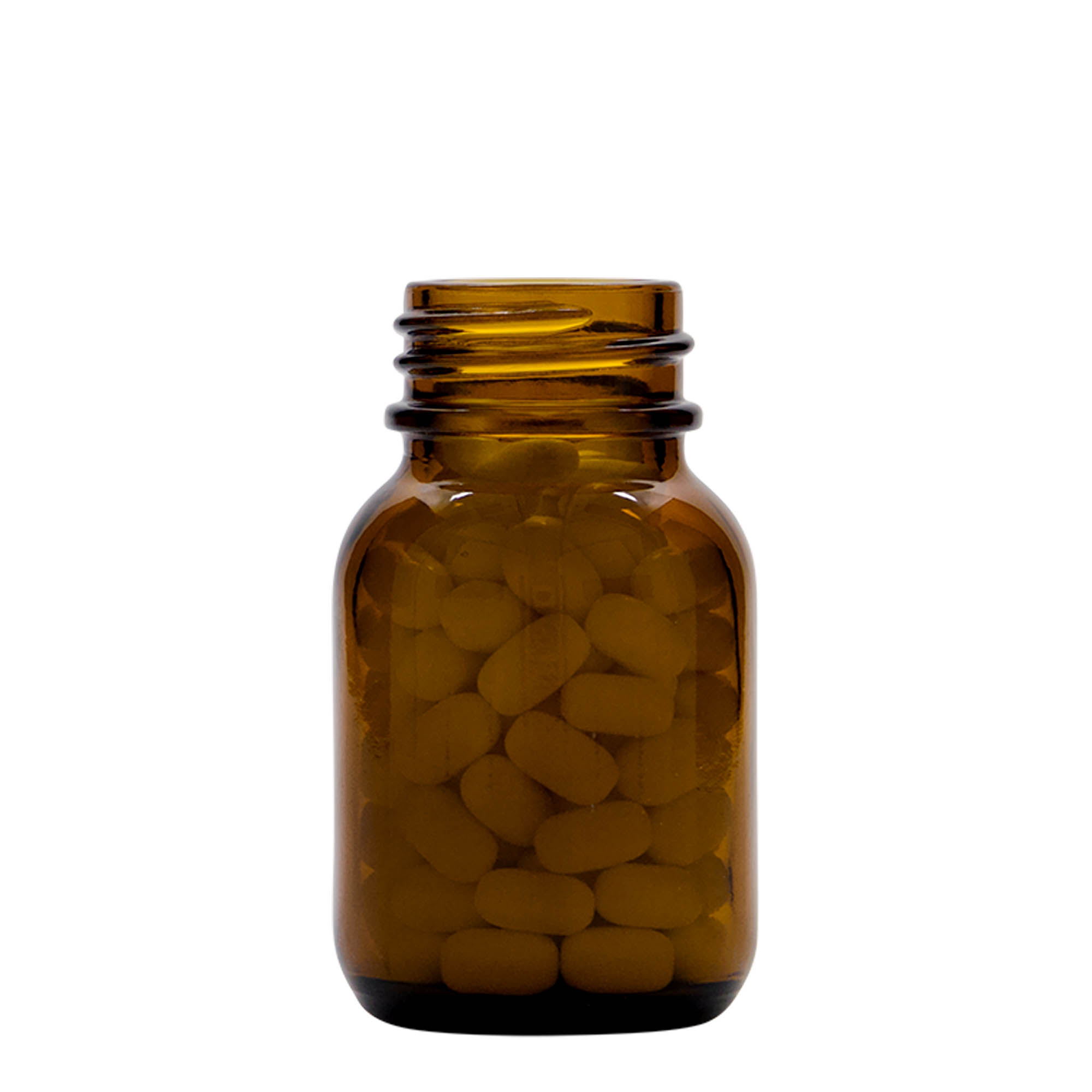 50 ml bredhalsglas, brun, åbning: DIN 32