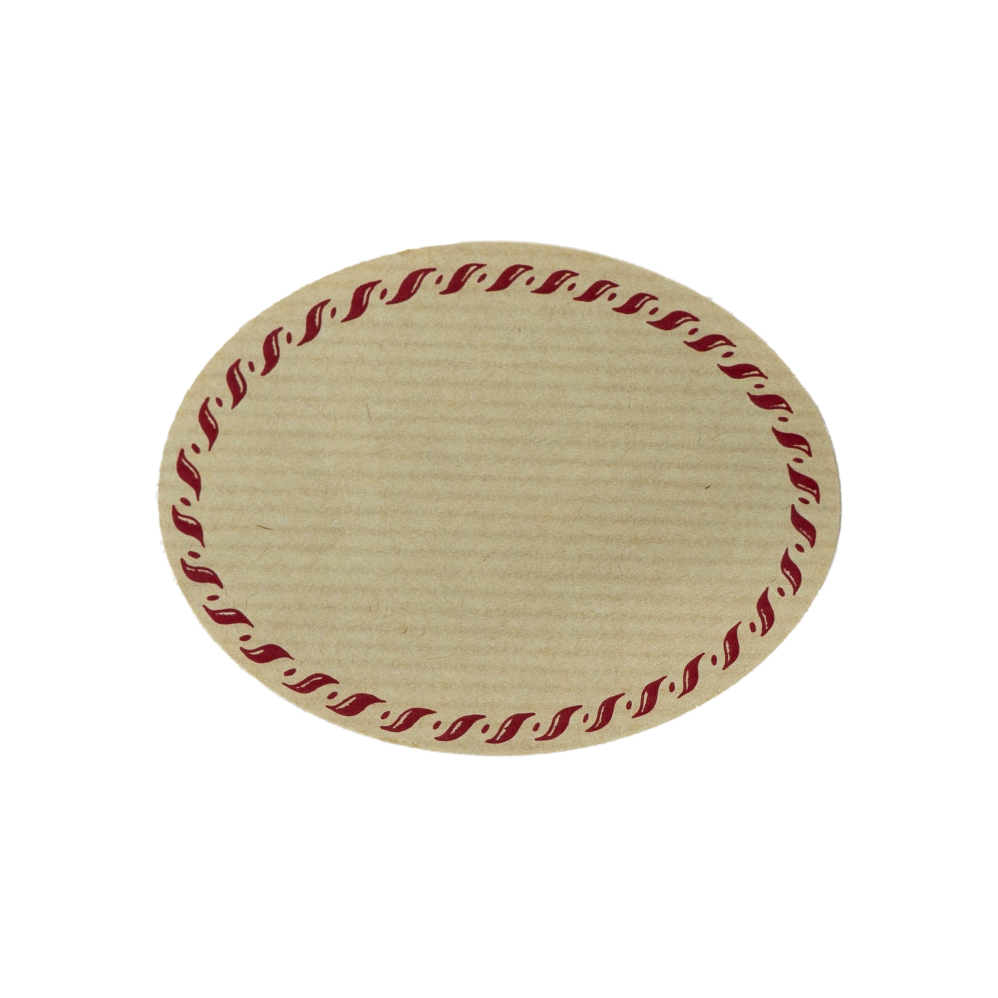 Stort naturmærke 'Snor-kant', oval, papir, rødbrun Stort naturmærke 'Snor-kant', oval, papir, rødbrun