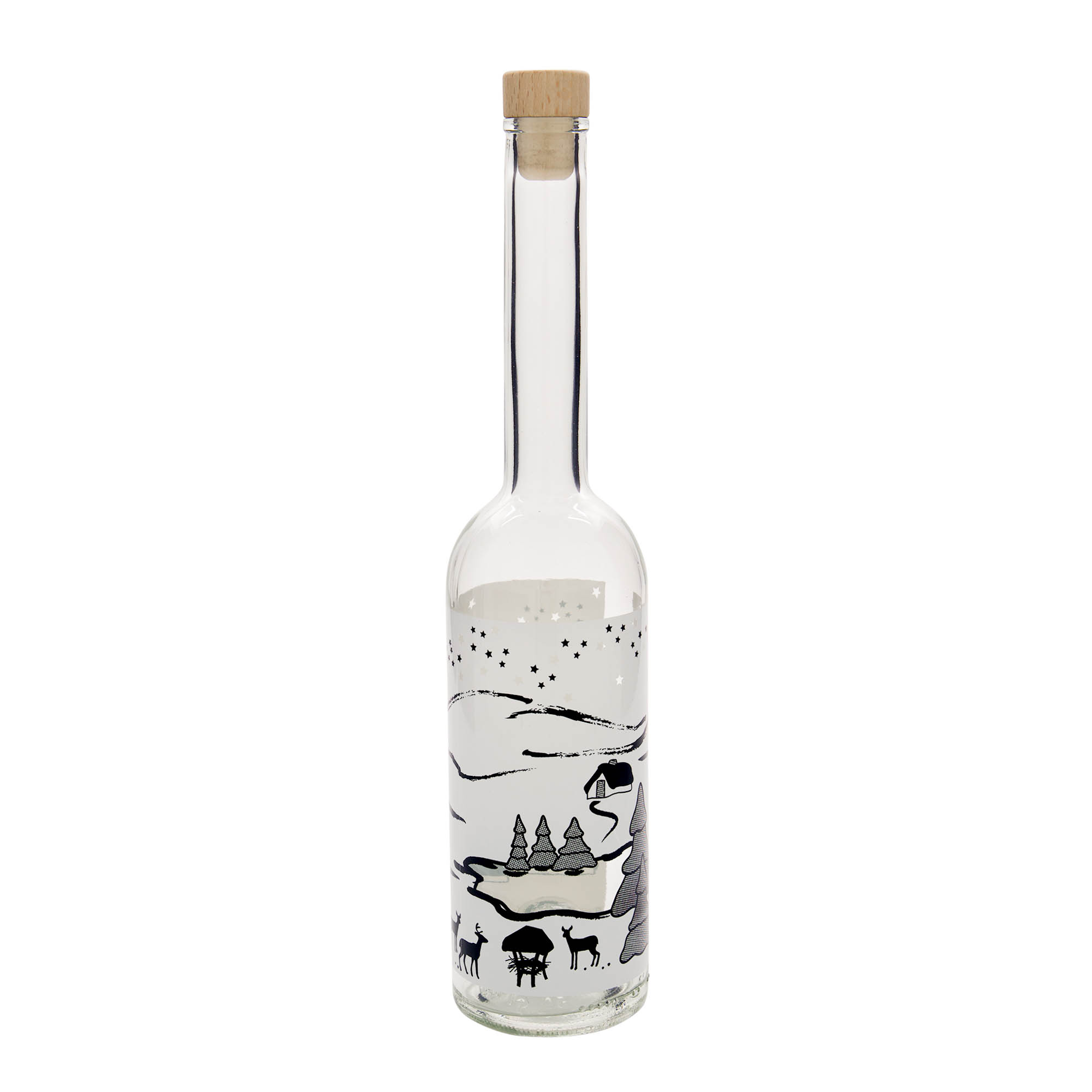 500 ml glasflaske 'Opera', motiv: vinterdrøm-bianco, åbning: kork