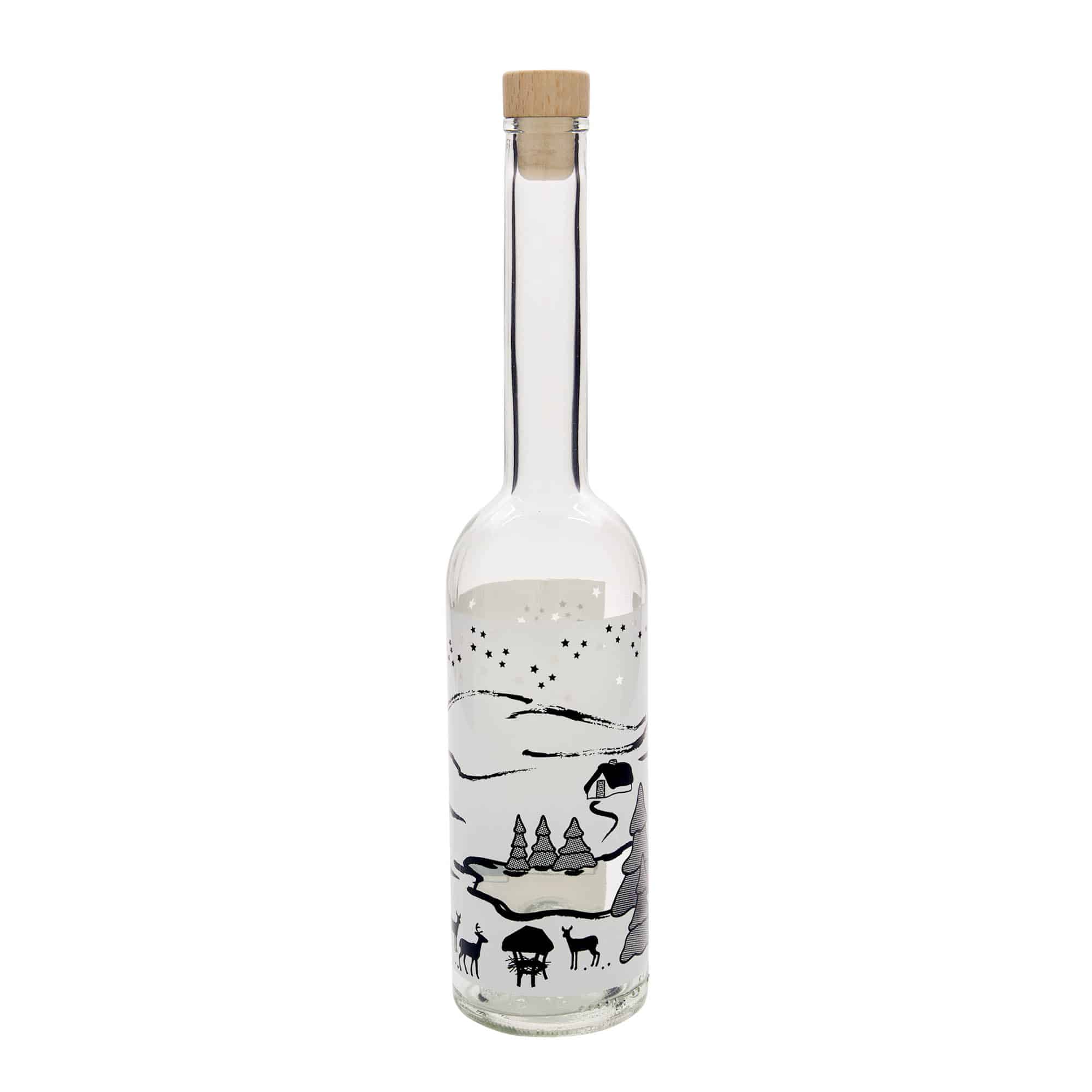 500 ml glasflaske 'Opera', motiv: vinterdrøm-bianco, åbning: kork