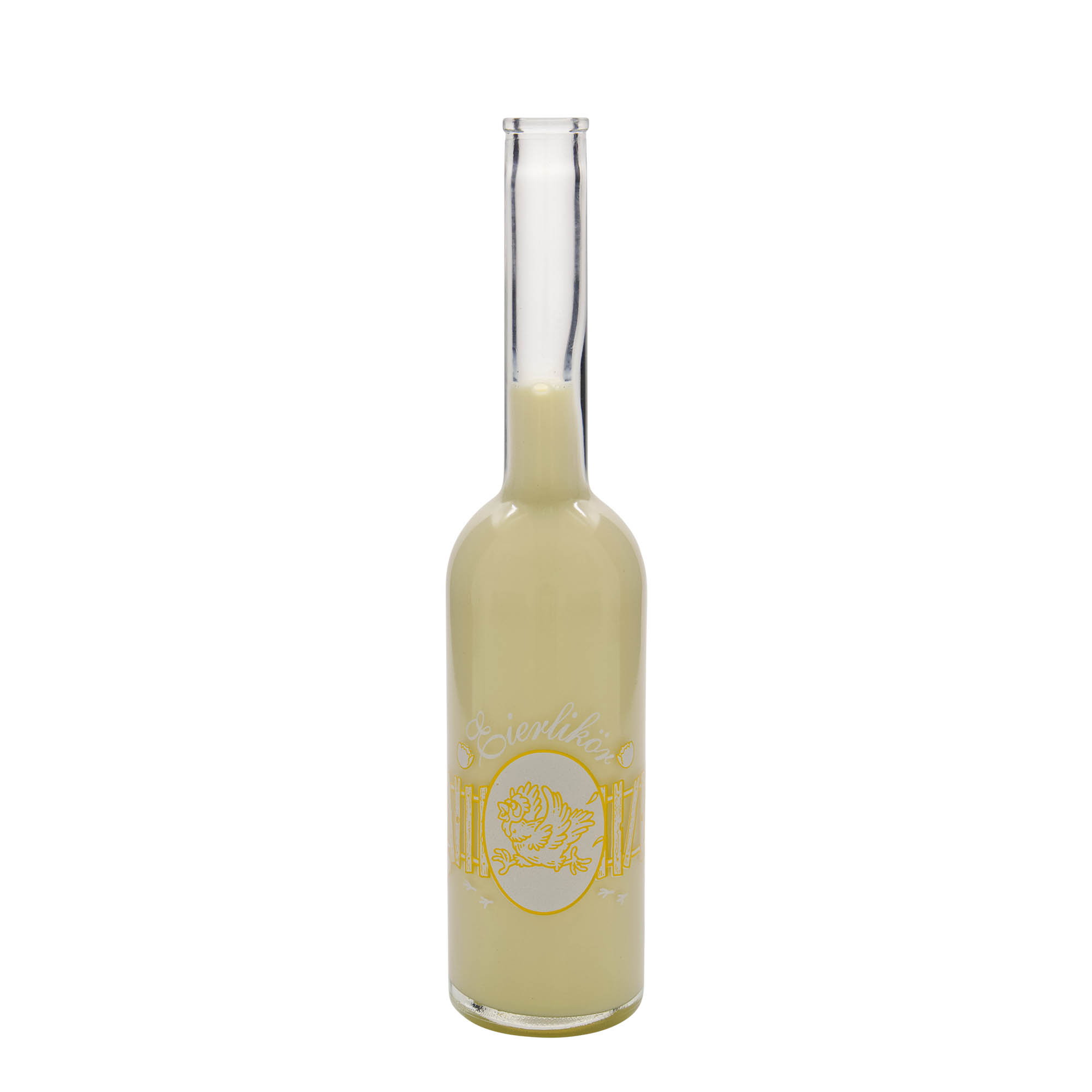 500 ml glasflaske 'Opera', motiv: æggelikør, munding: kork 500 ml glasflaske 'Opera', motiv: æggelikør, munding: kork