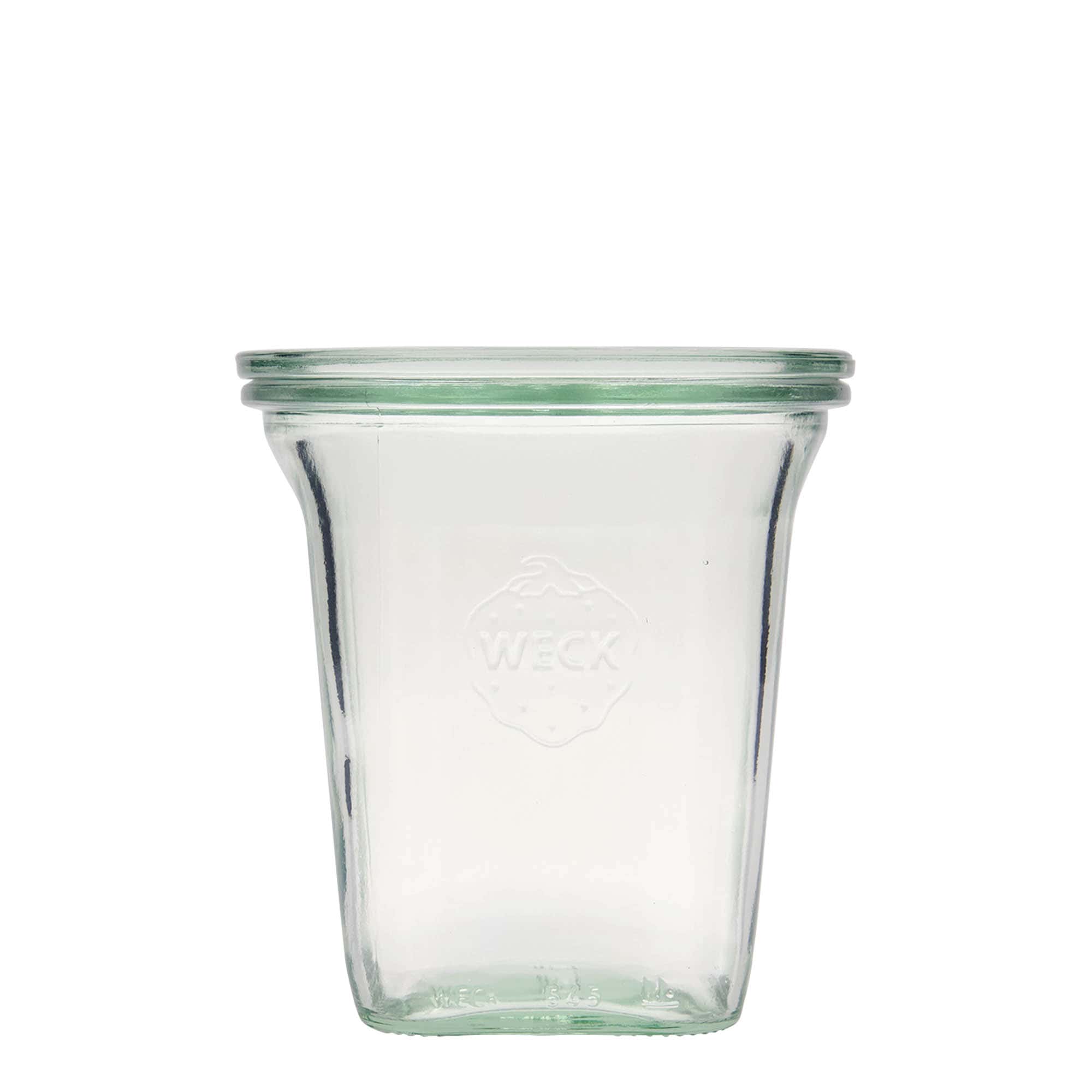 545 ml WECK-quadro-glas, kvadratisk, åbning: Rund kant