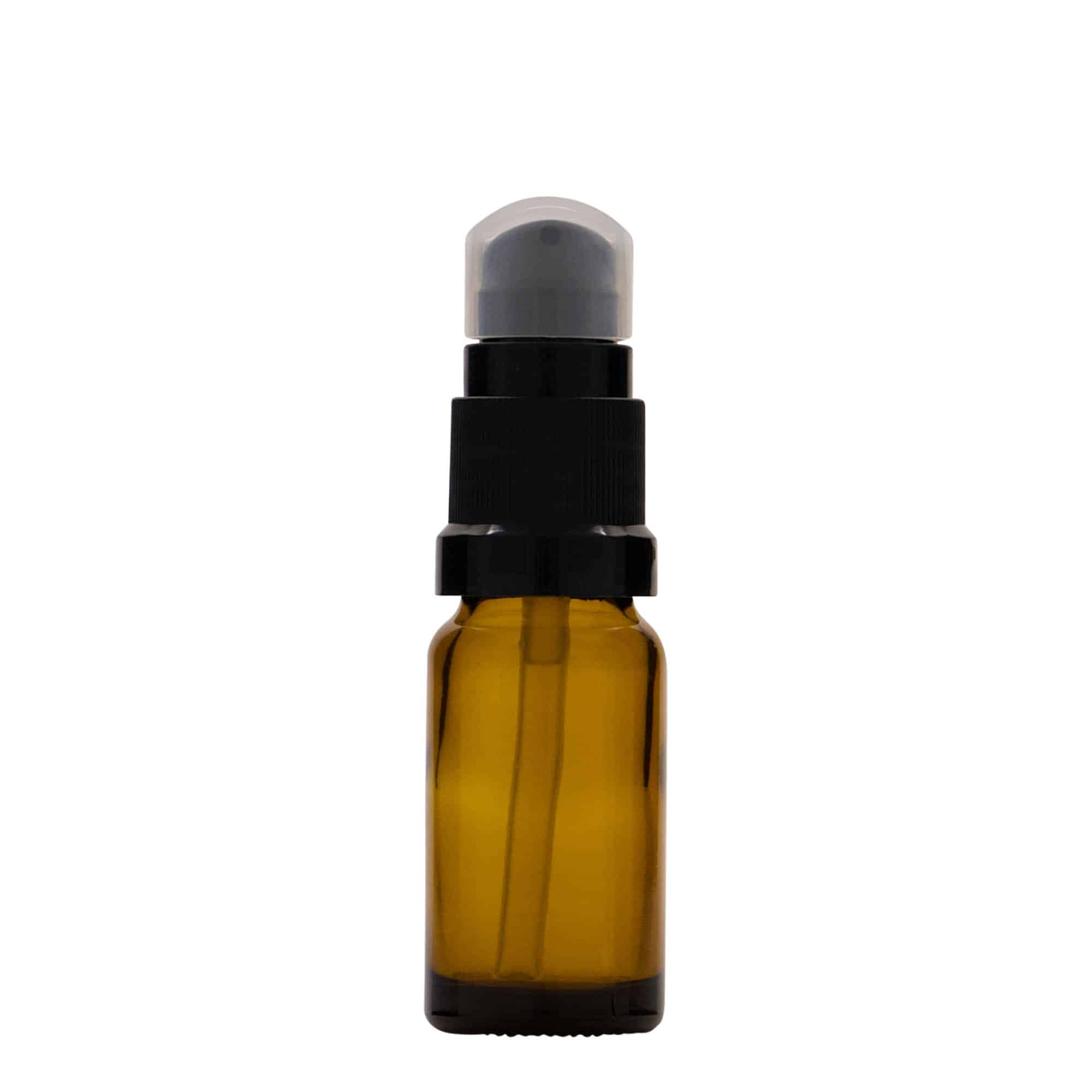 10 ml medicinflaske med lotionpumpe, glas, brun, åbning: DIN 18