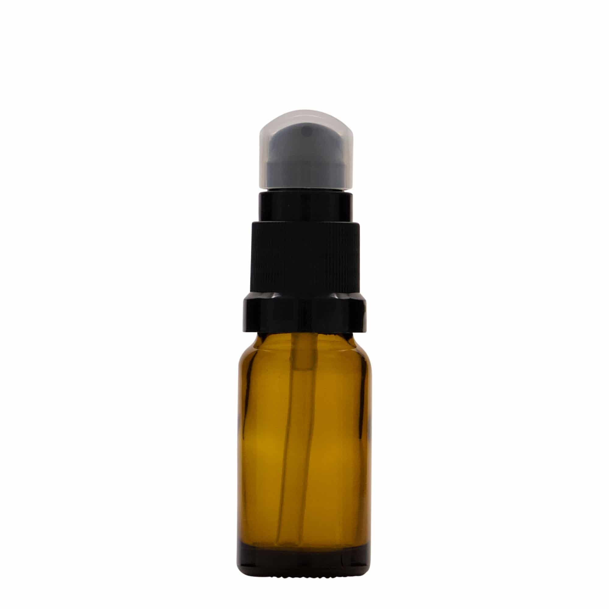 10 ml medicinflaske med lotionpumpe, glas, brun, åbning: DIN 18