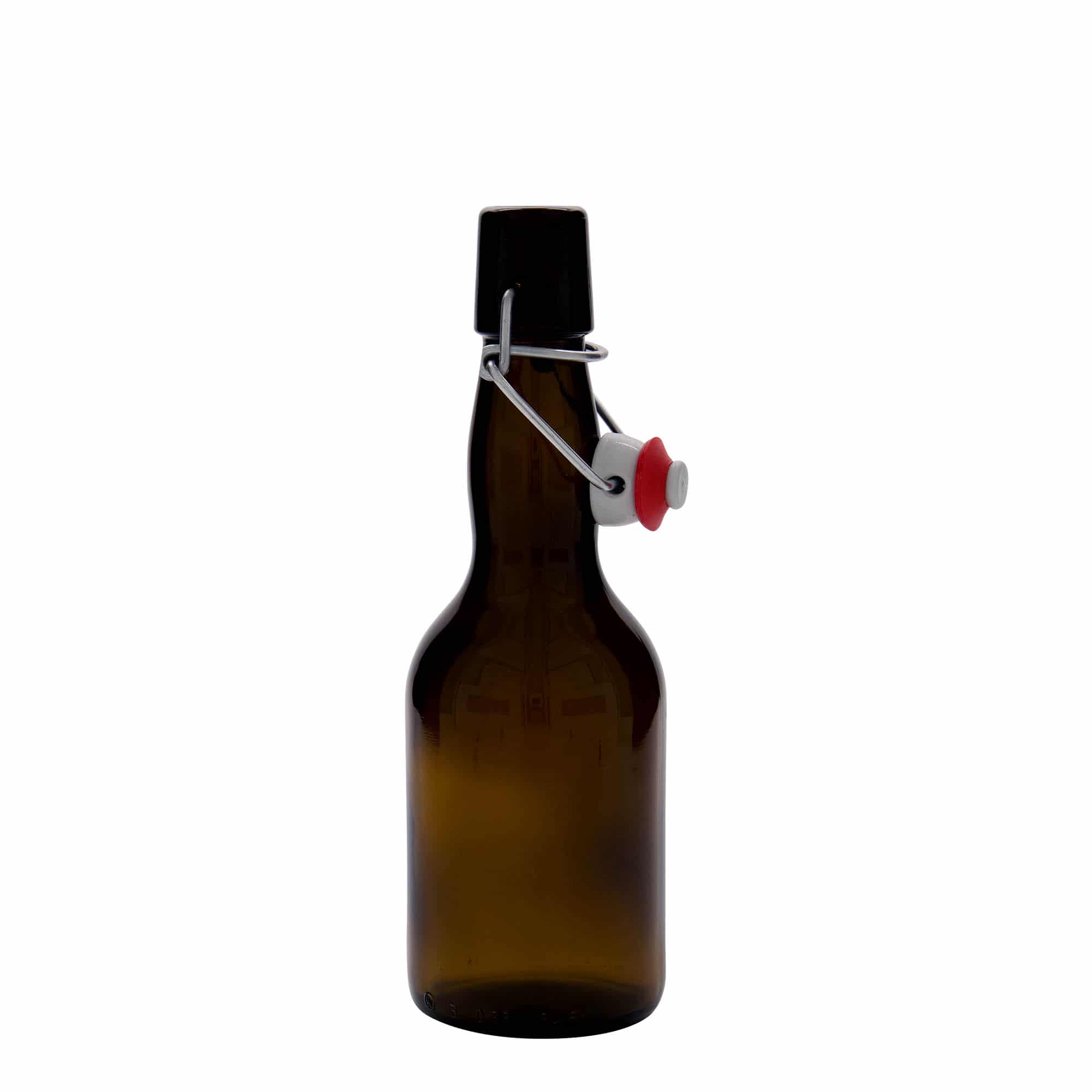 330 ml ølflaske, krum hals, glas, brun, åbning: Patentlåg