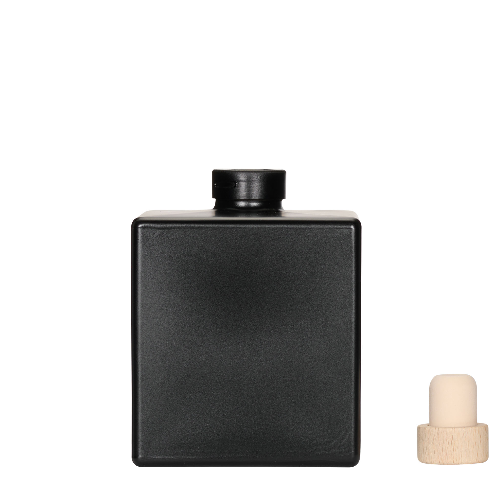 500 ml glasflaske 'Cube', firkantet, sort, åbning: kork