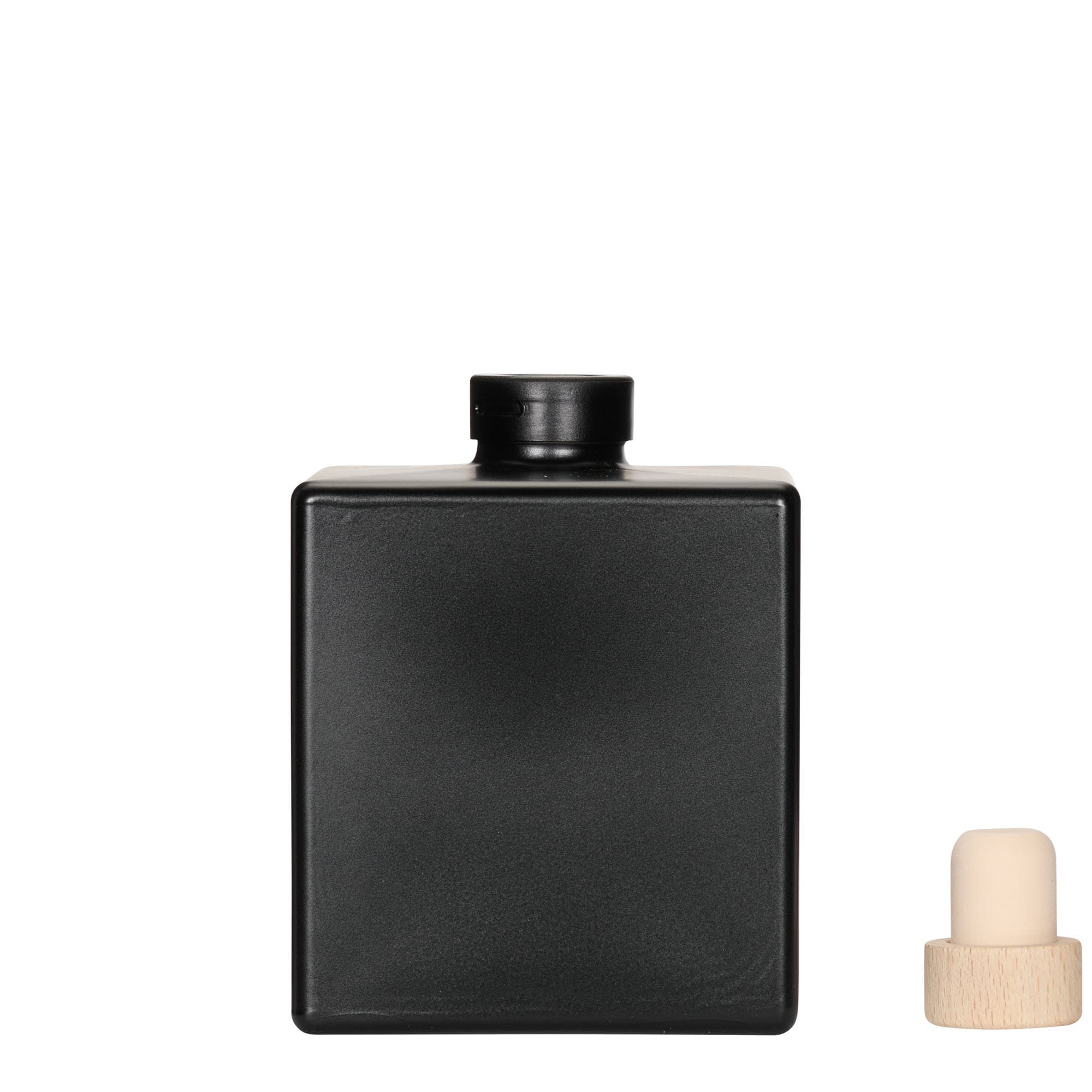 500 ml glasflaske »Cube«, firkantet, sort, åbning: kork