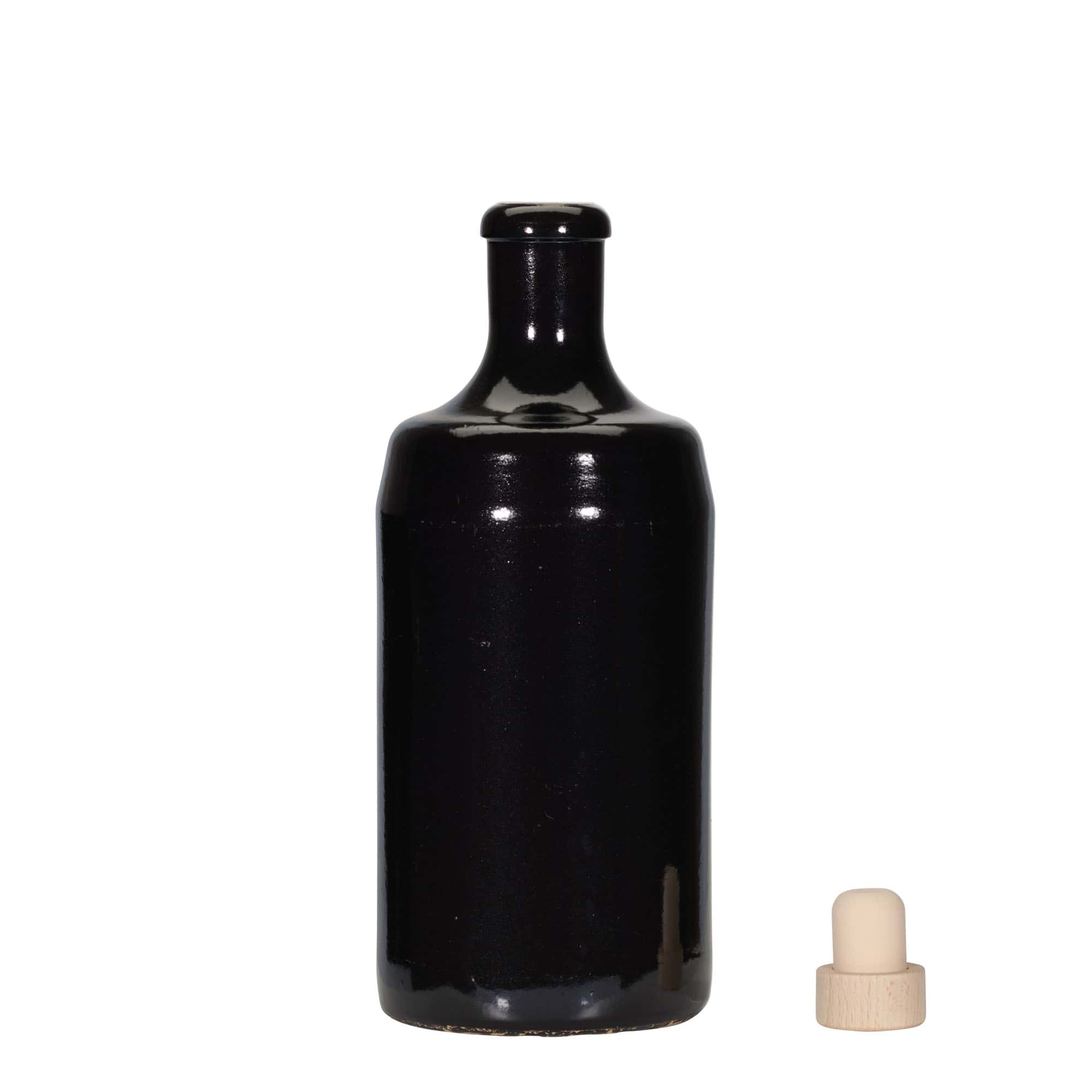700 ml lerkrus 'Calvados', stentøj, sort, åbning: Kork