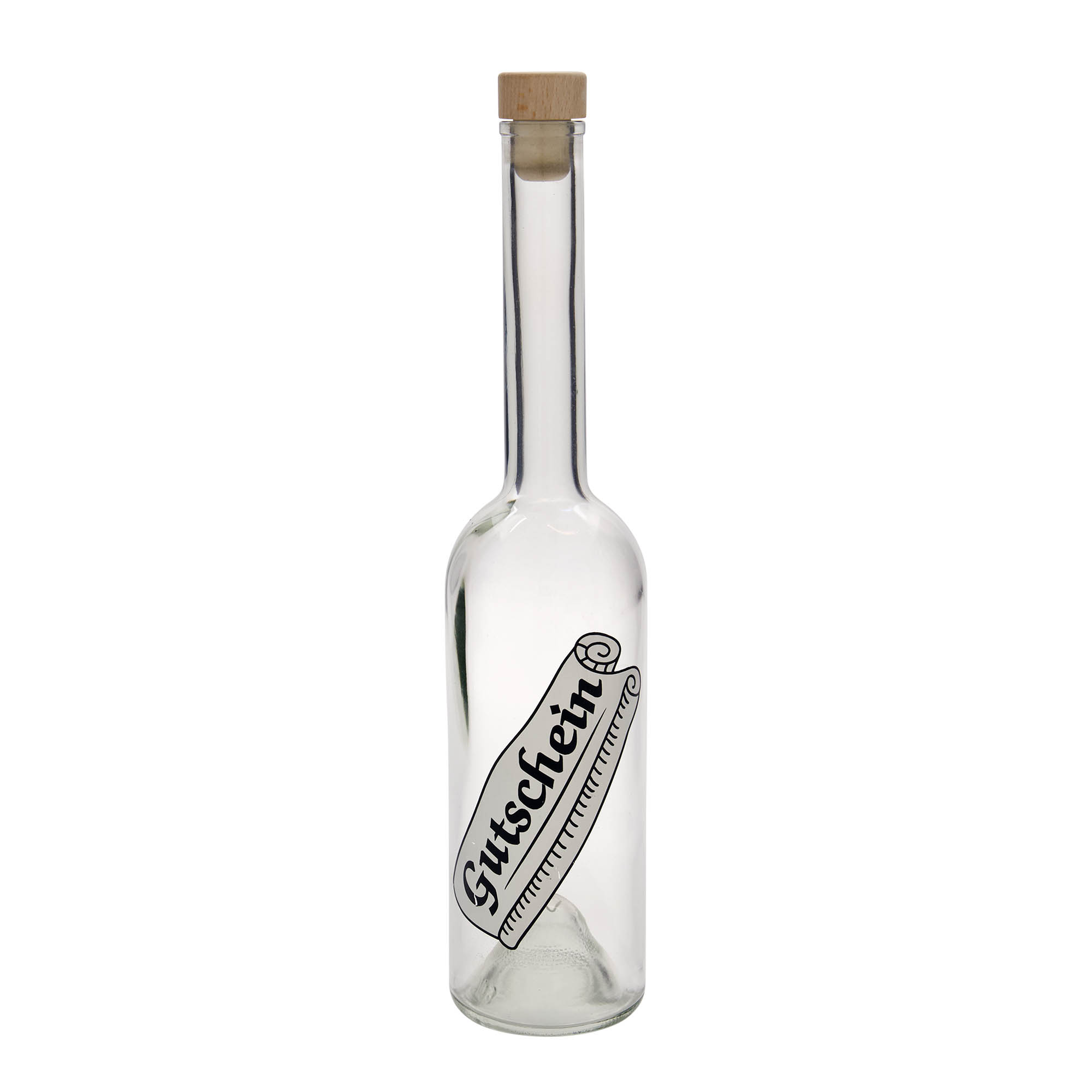 500 ml glasflaske 'Opera', motiv: gavekort, åbning: kork