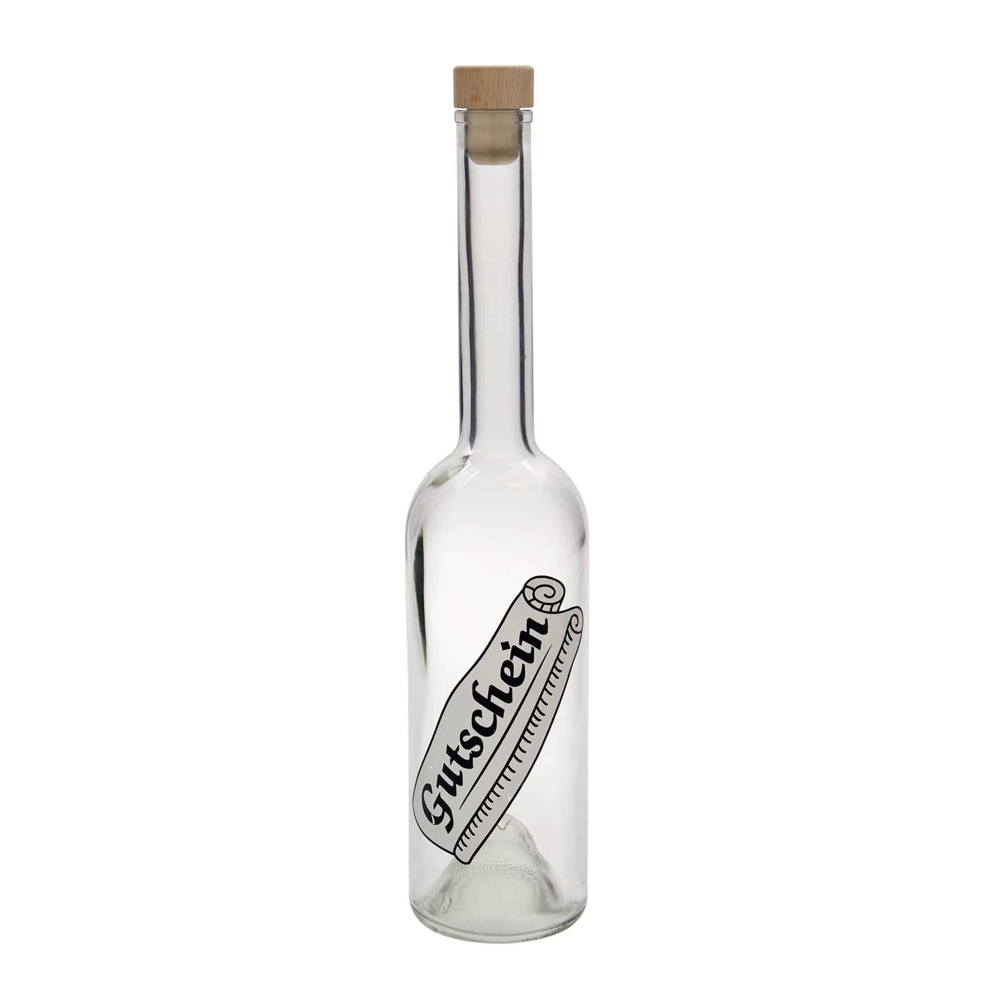 500 ml glasflaske 'Opera', motiv: gavekort, åbning: kork