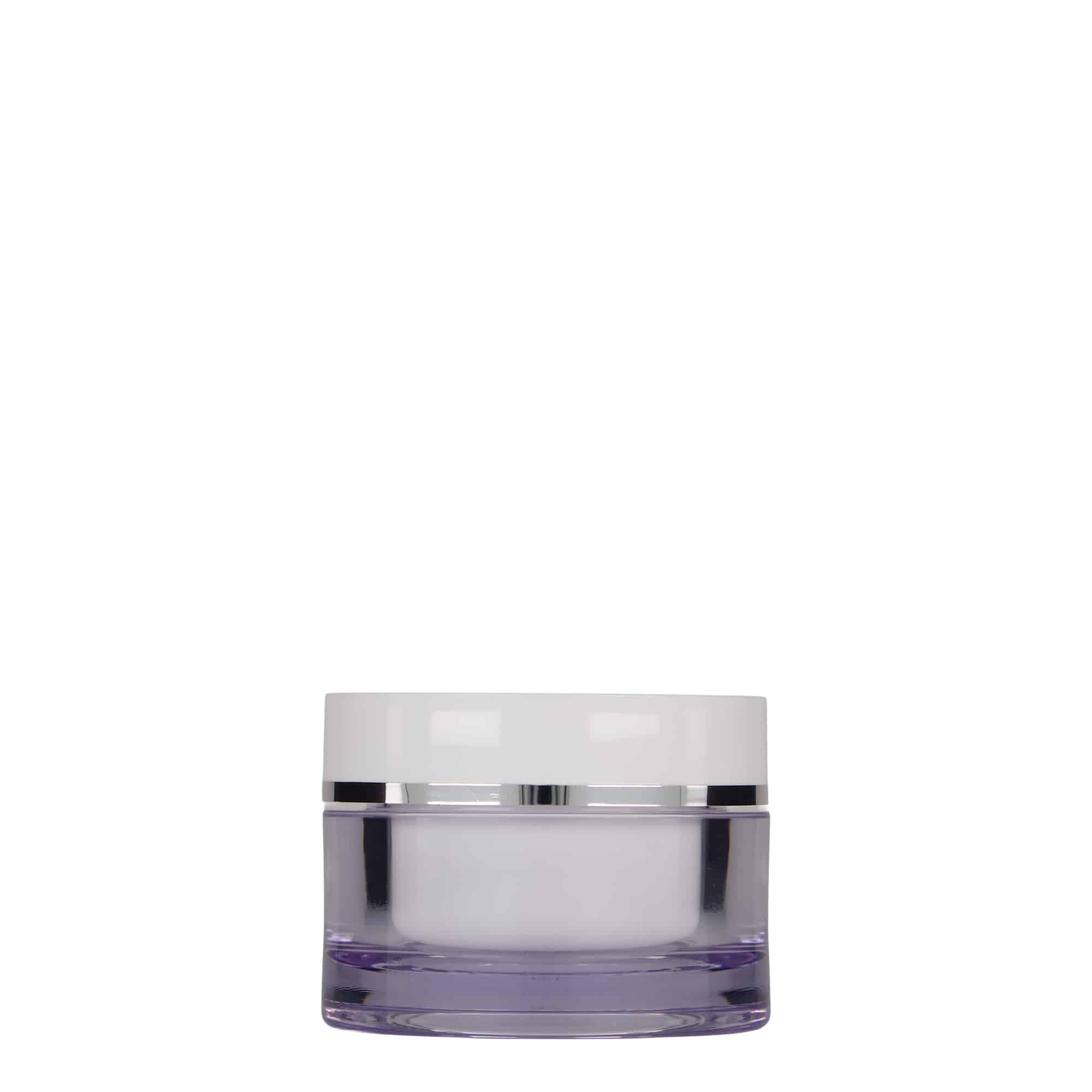 50 ml krukke, SAN-plast, hvid, åbning: skruelåg