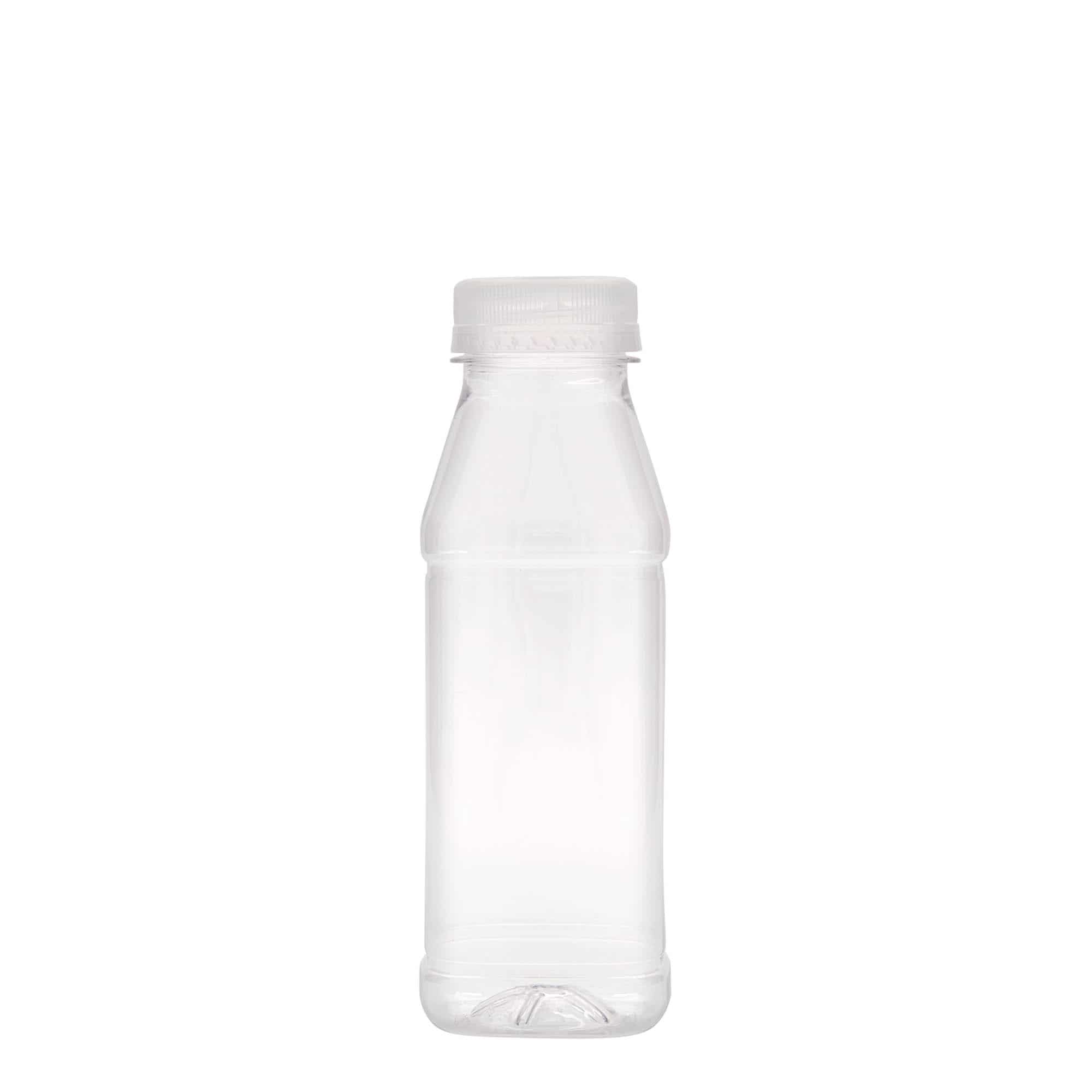 330 ml PET-flaske 'Milk and Juice Carré', kvadratisk, plast, åbning: 38 mm