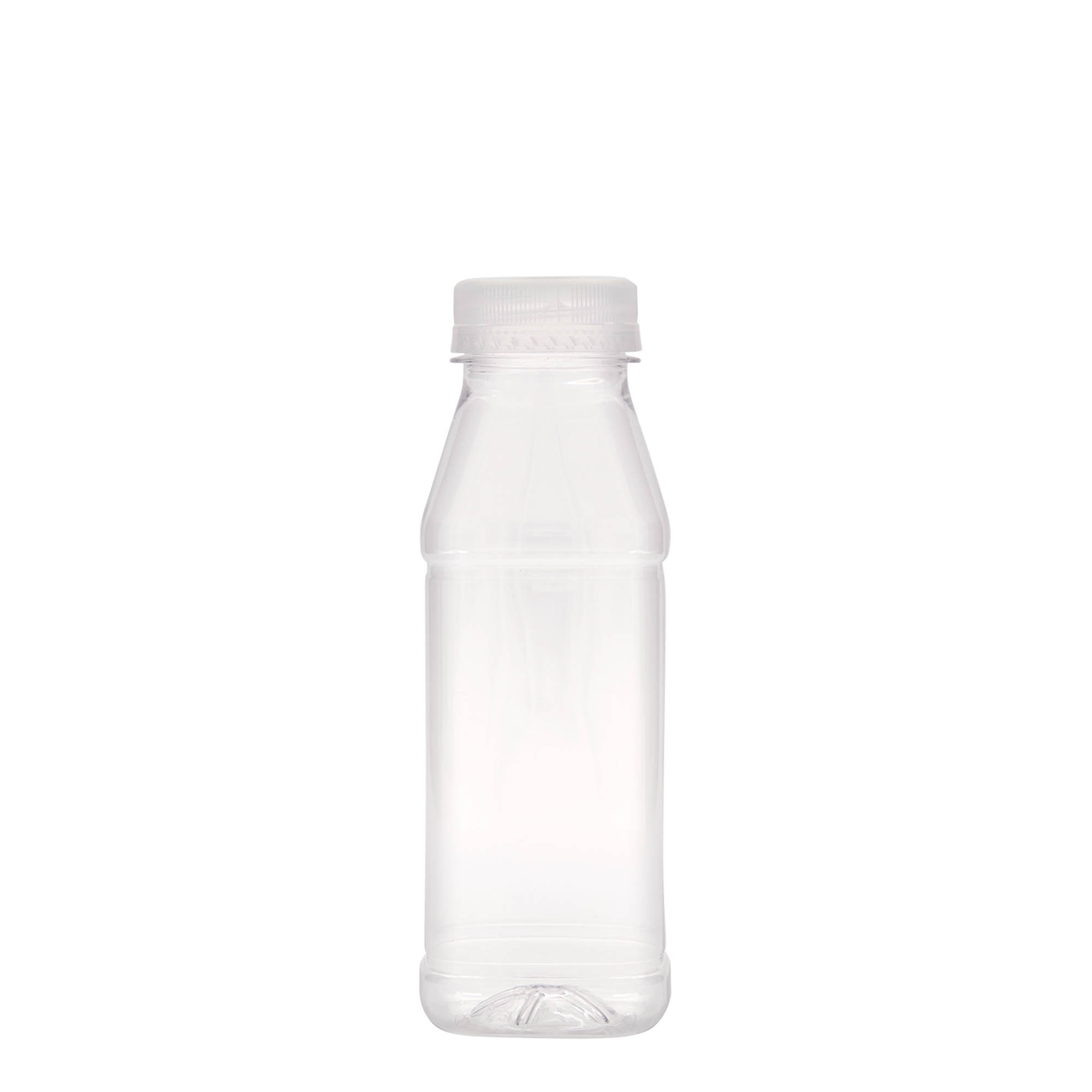 330 ml PET-flaske »Milk and Juice Carré«, firkantet, plastik, åbning: 38 mm