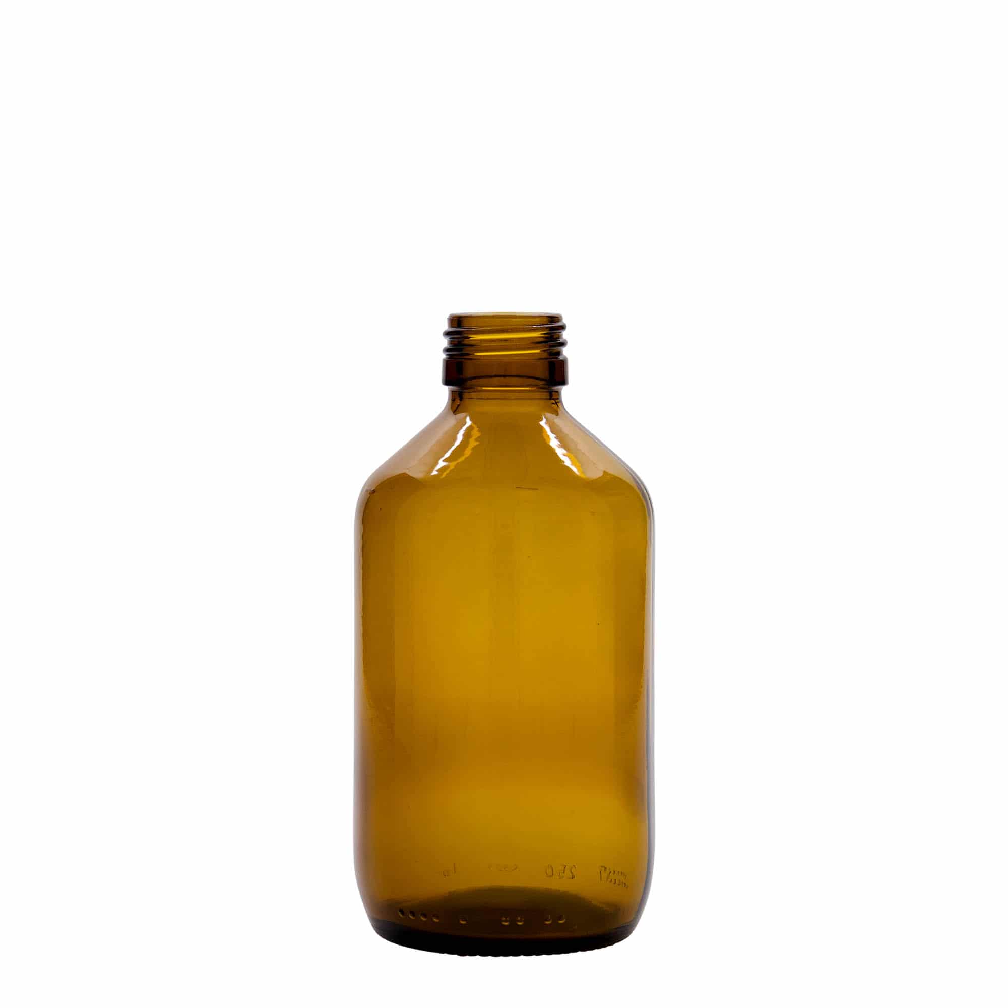 250 ml medicinflaske, brun, glas, åbning: PP 28 250 ml medicinflaske, brun, glas, åbning: PP 28
