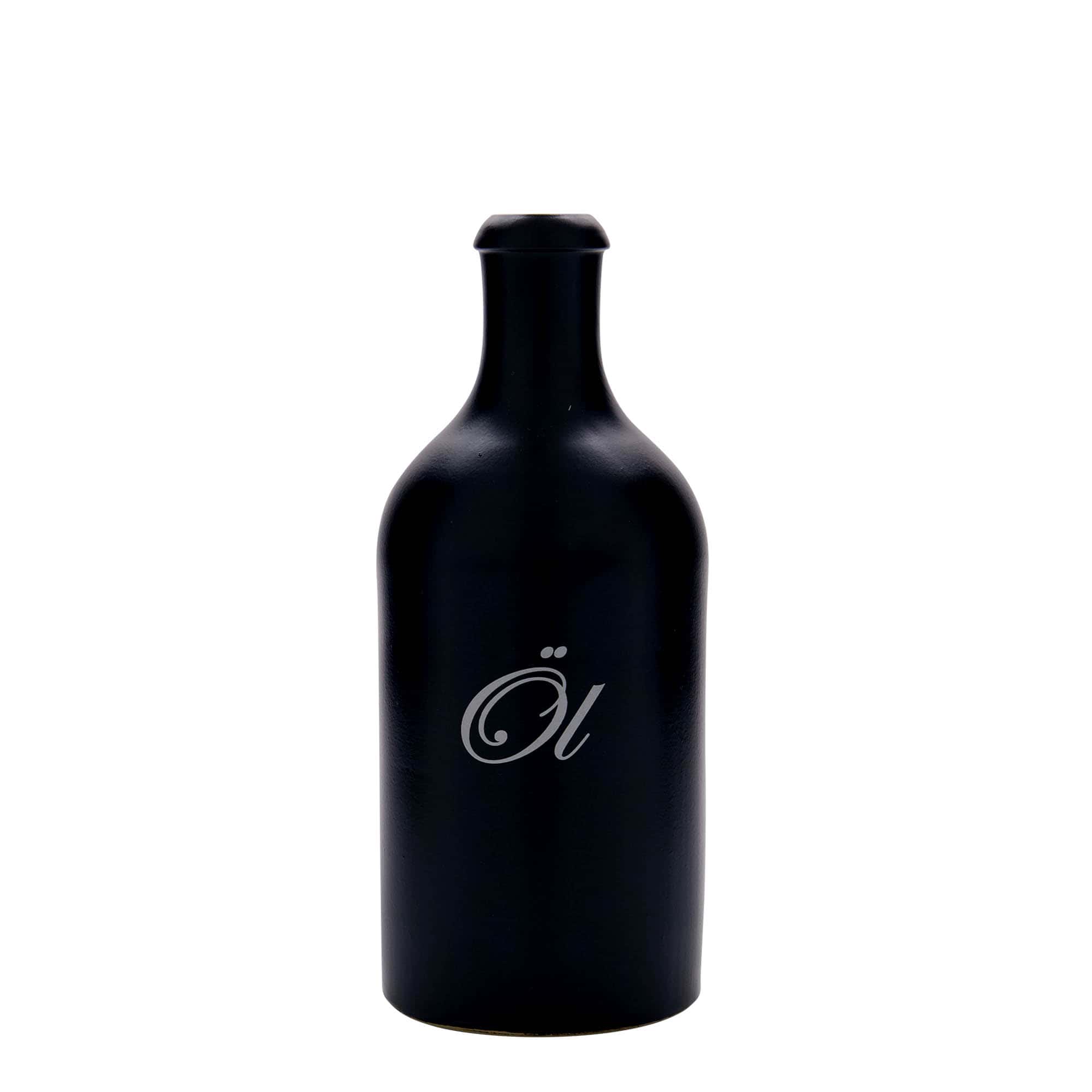 500 ml lerkrus, motiv: Olie, stentøj, sort, åbning: Kork 500 ml lerkrus, motiv: Olie, stentøj, sort, åbning: Kork