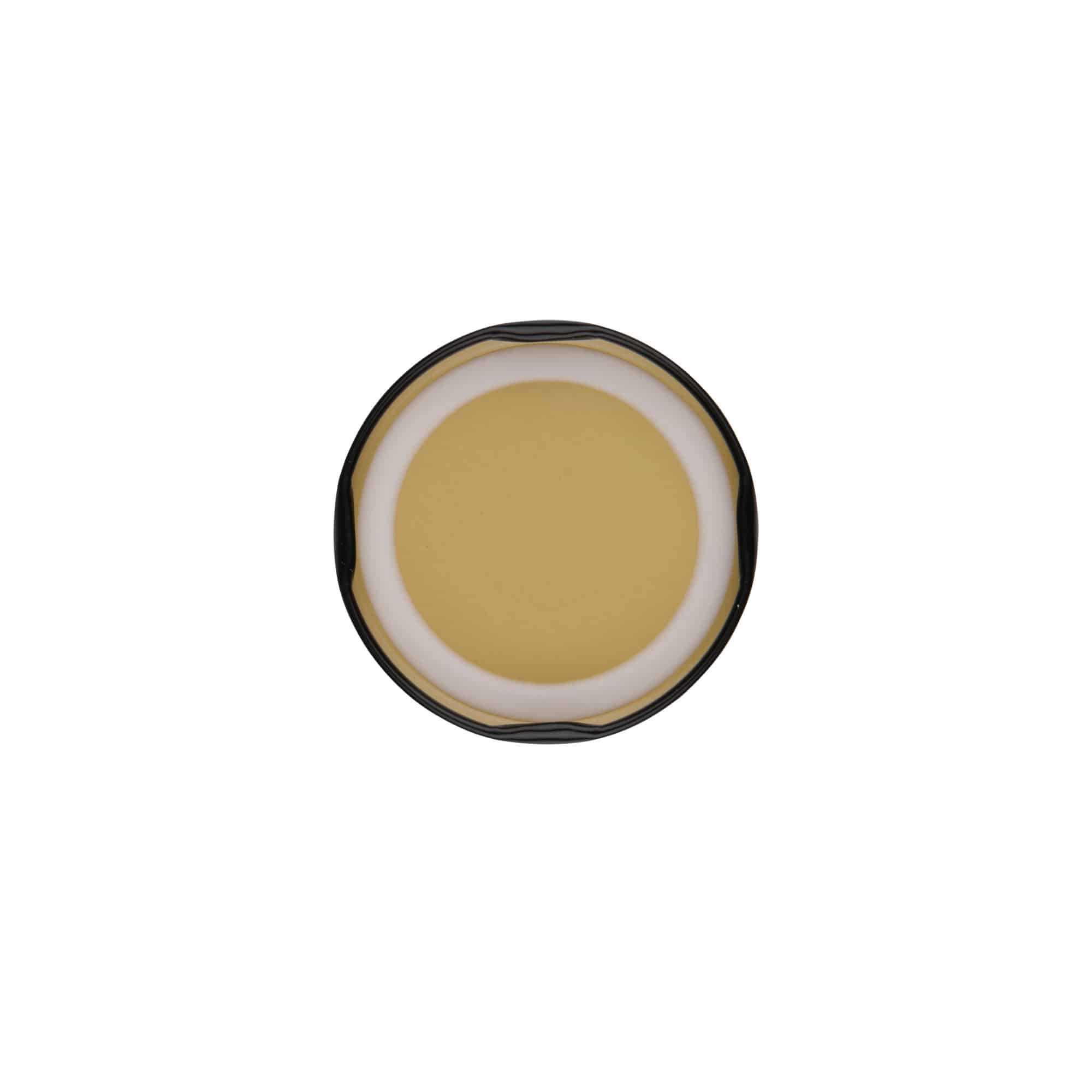 Twist-off-låg, hvidblik, sort, til åbning: TO 58 Twist-off-låg, hvidblik, sort, til åbning: TO 58