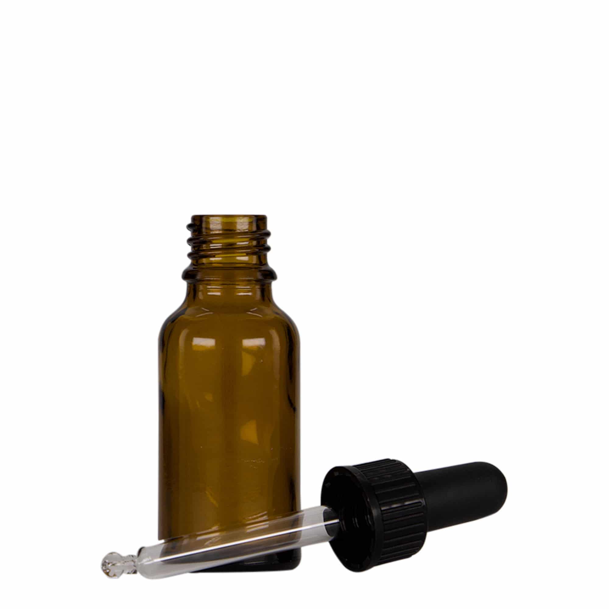 20 ml pipetteflaske medicin, glas, brun-sort, åbning: DIN 18
