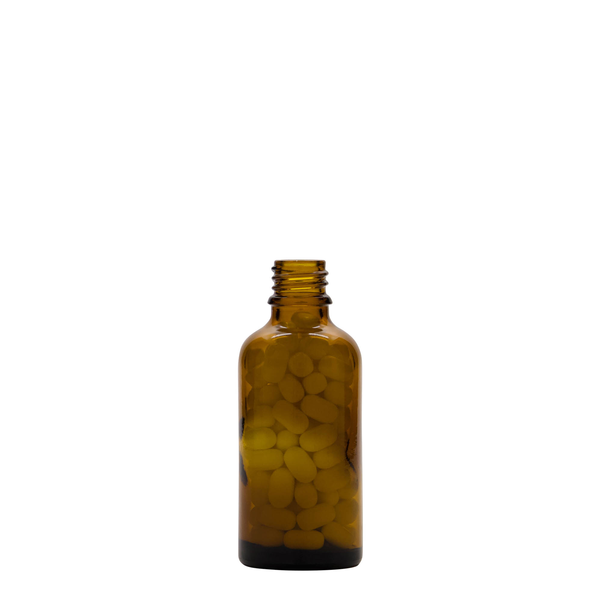 50 ml medicinflaske, glas, brun, åbning: DIN 18 50 ml medicinflaske, glas, brun, åbning: DIN 18