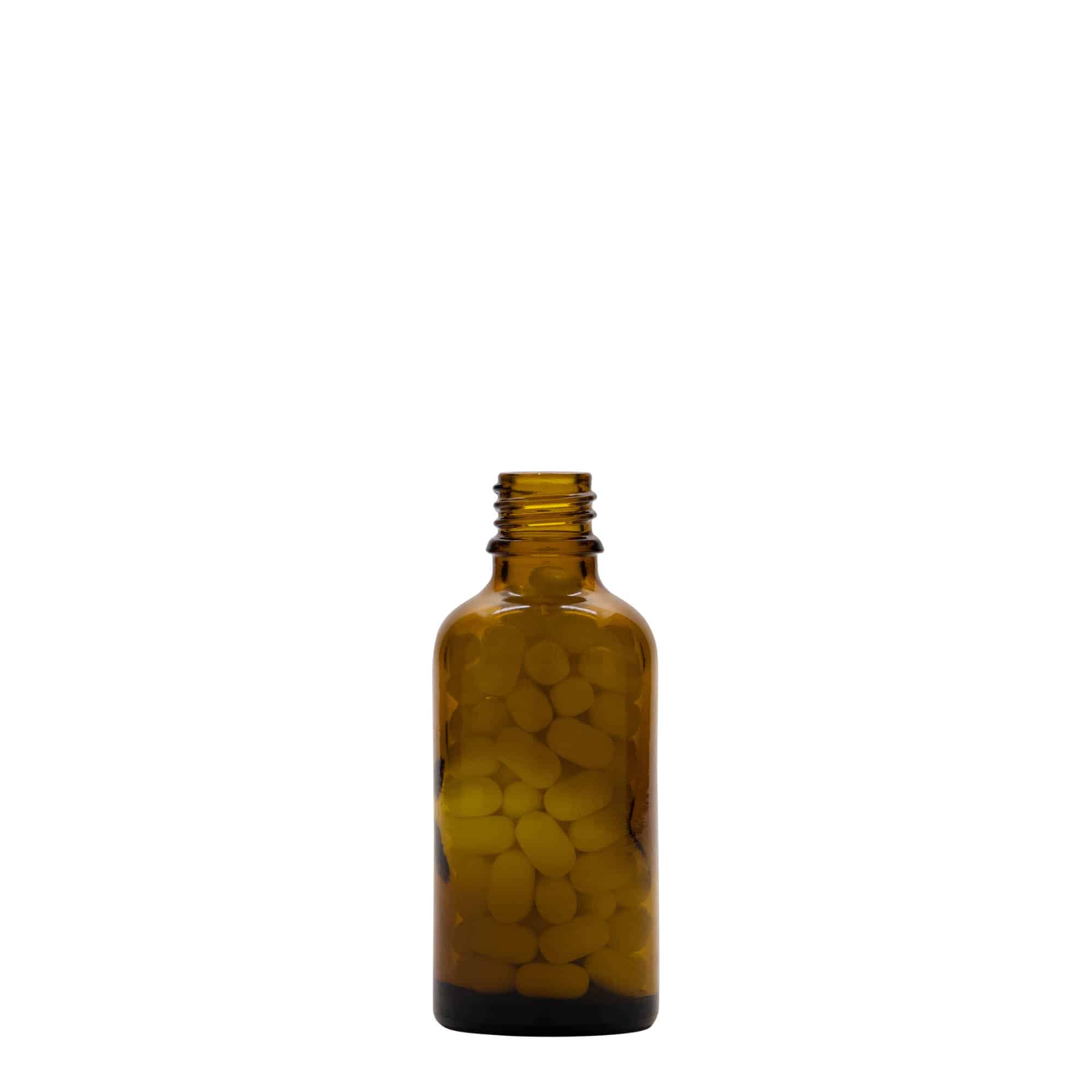 50 ml medicinflaske, glas, brun, åbning: DIN 18 50 ml medicinflaske, glas, brun, åbning: DIN 18